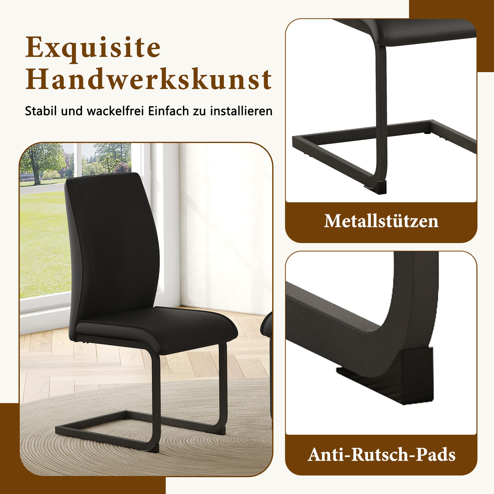 2er-Set Esszimmerstühle Kunstleder Schwarz