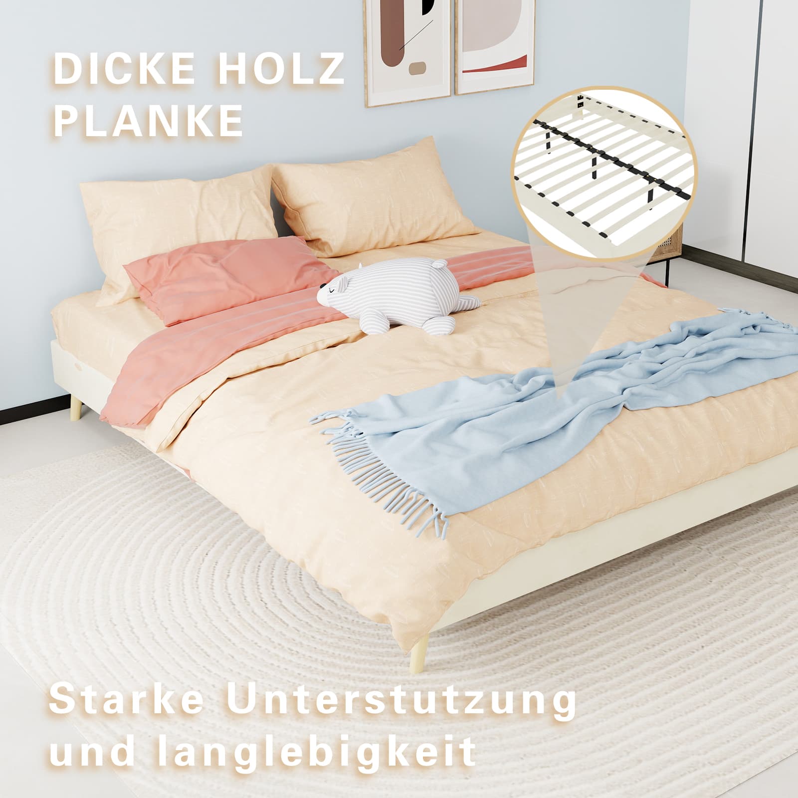 Modernes minimalistisches Bettgestell 160x200 cm Beige
