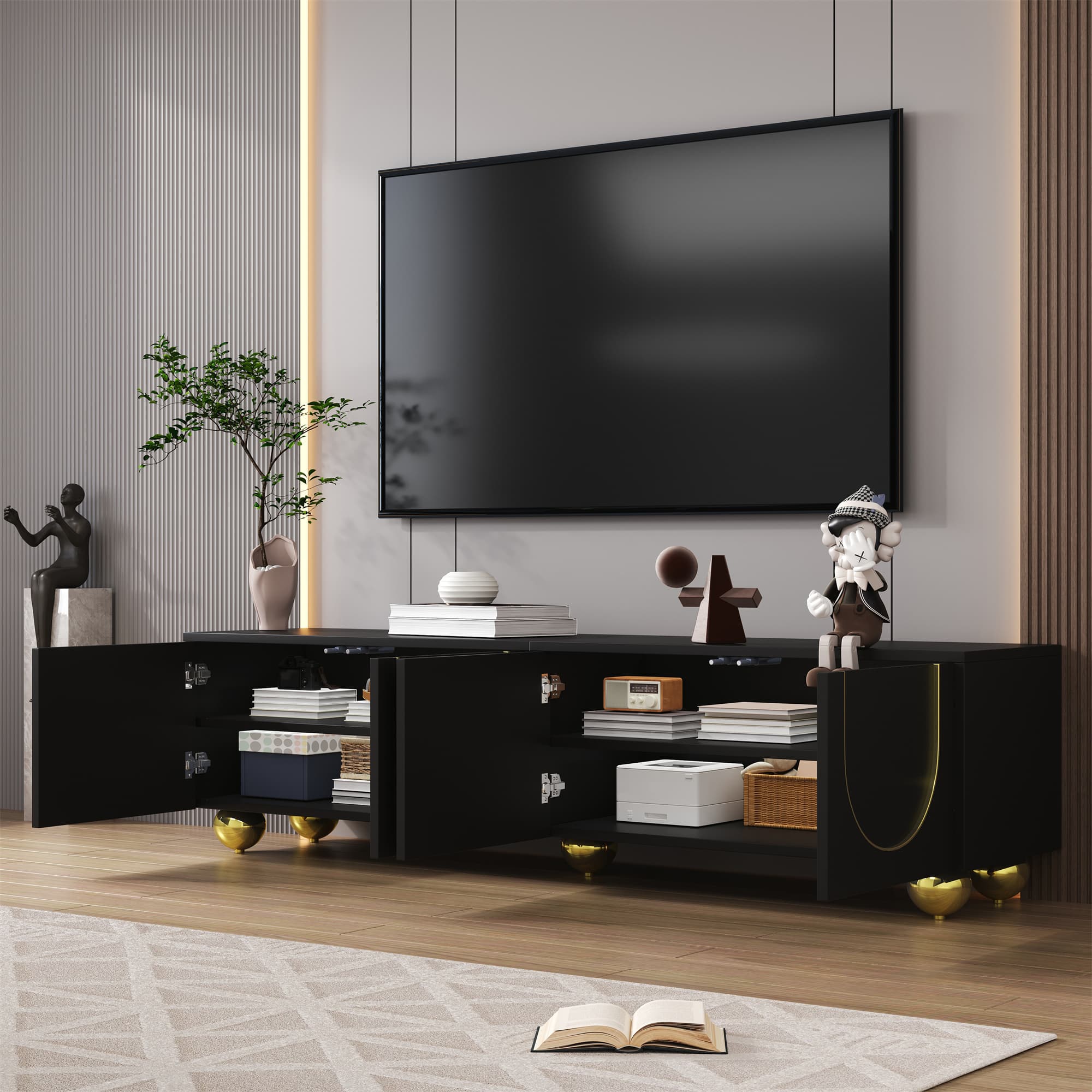 TV-Lowboard Strukturtüren goldene Beine