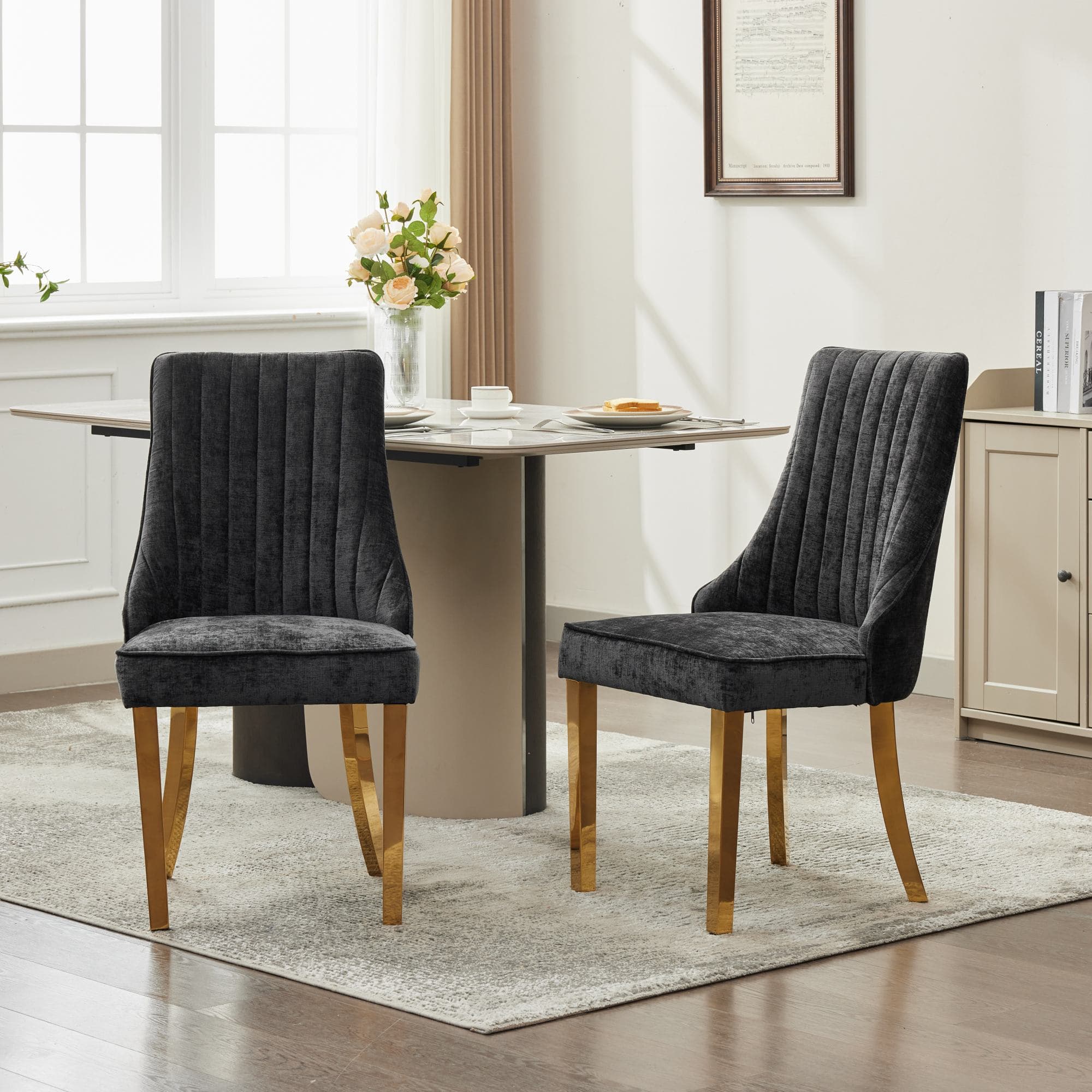 Esszimmerstuhl Samt Chenille Bezug Goldbeine 2er Set