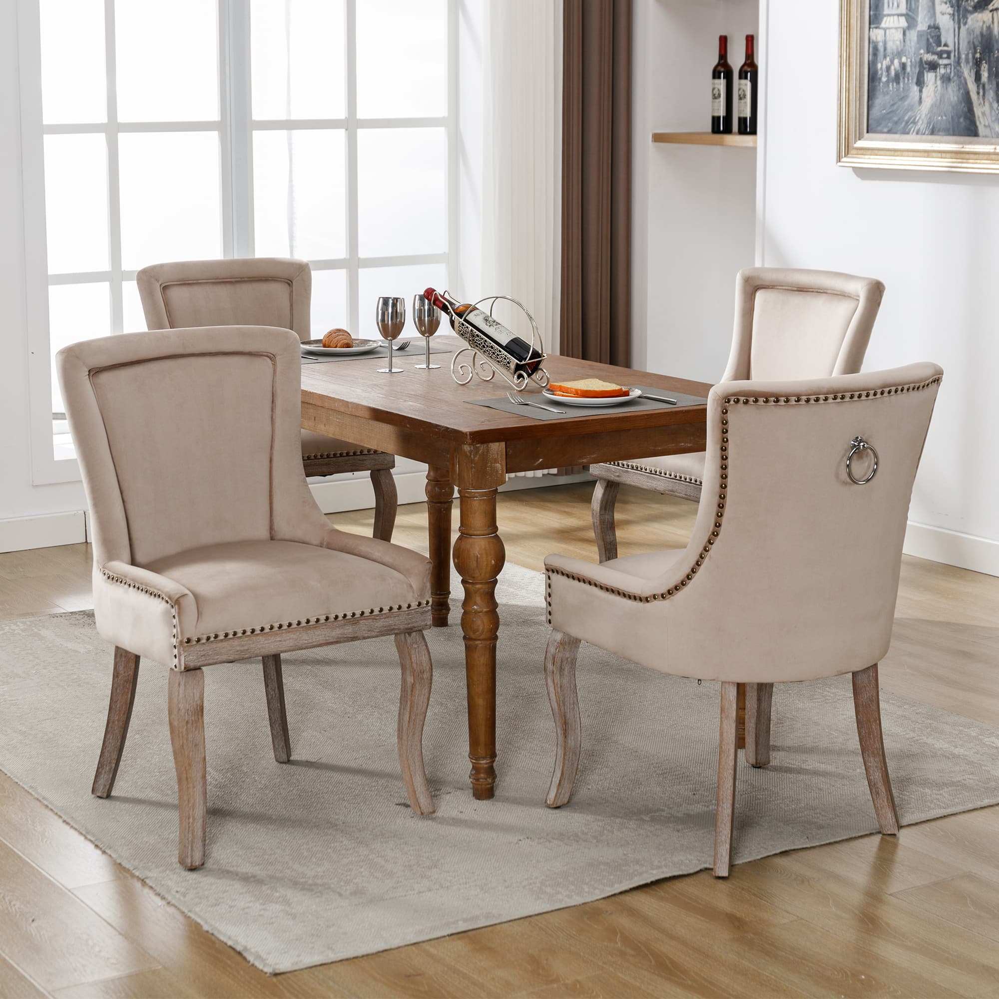 Samt Esszimmerstuhl Nagelkopfnieten 4er-Set Beige