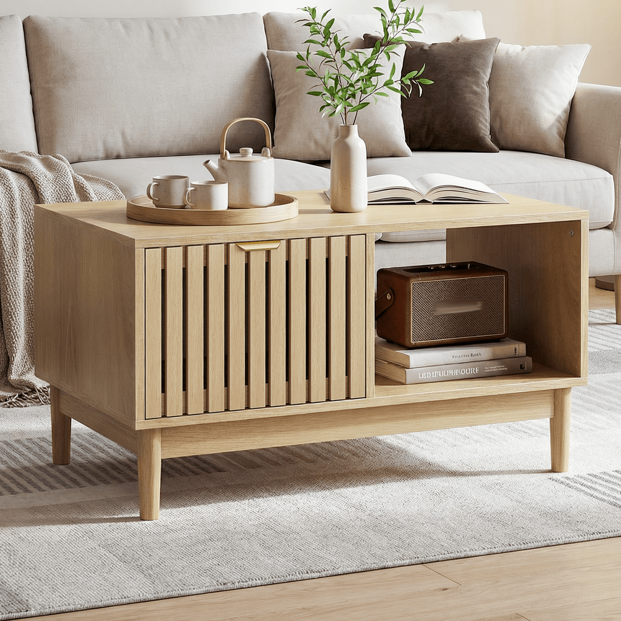Couchtisch 80 cm Eiche Mid-Century-Stil