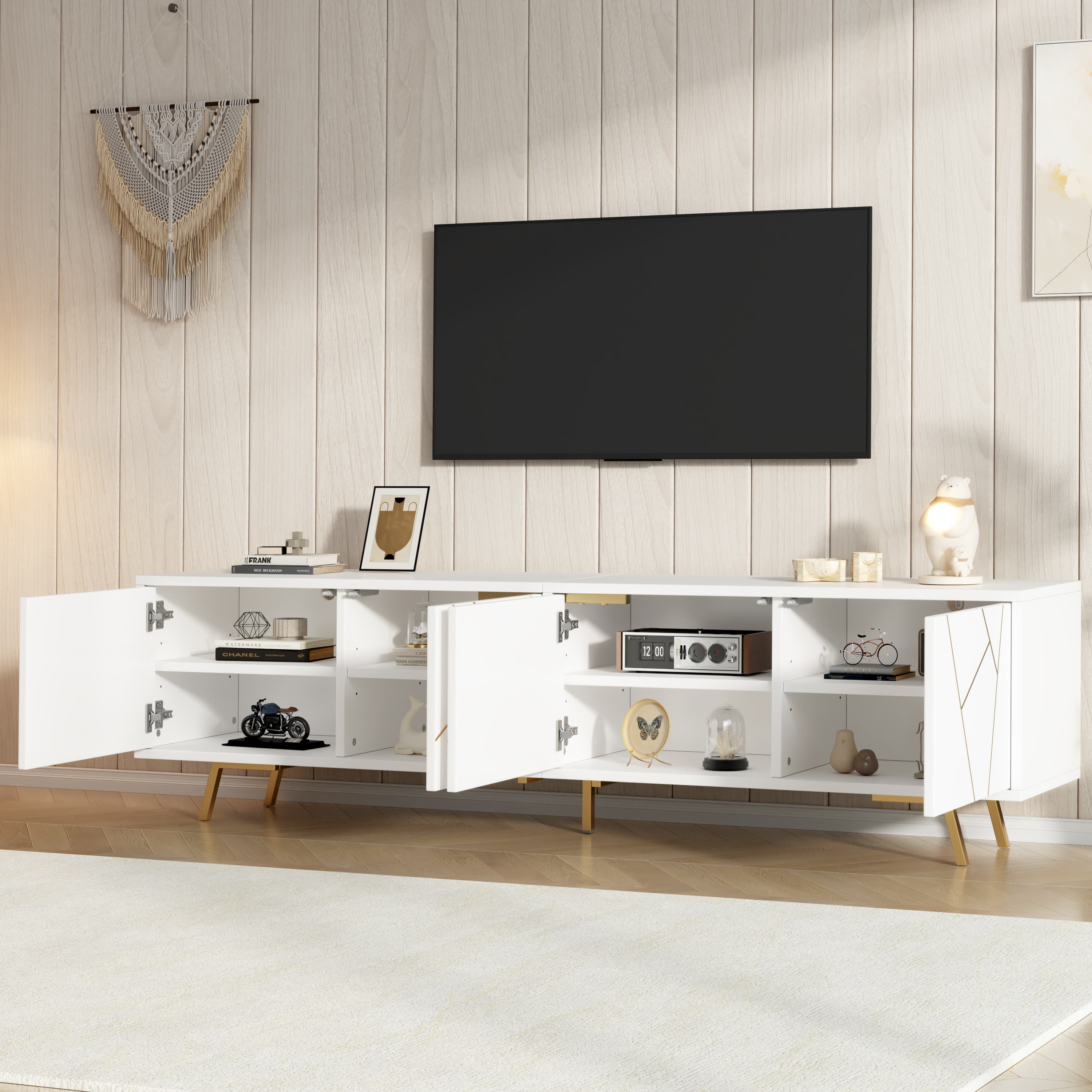 Weißes TV-Lowboard 190 cm mit vier Türen