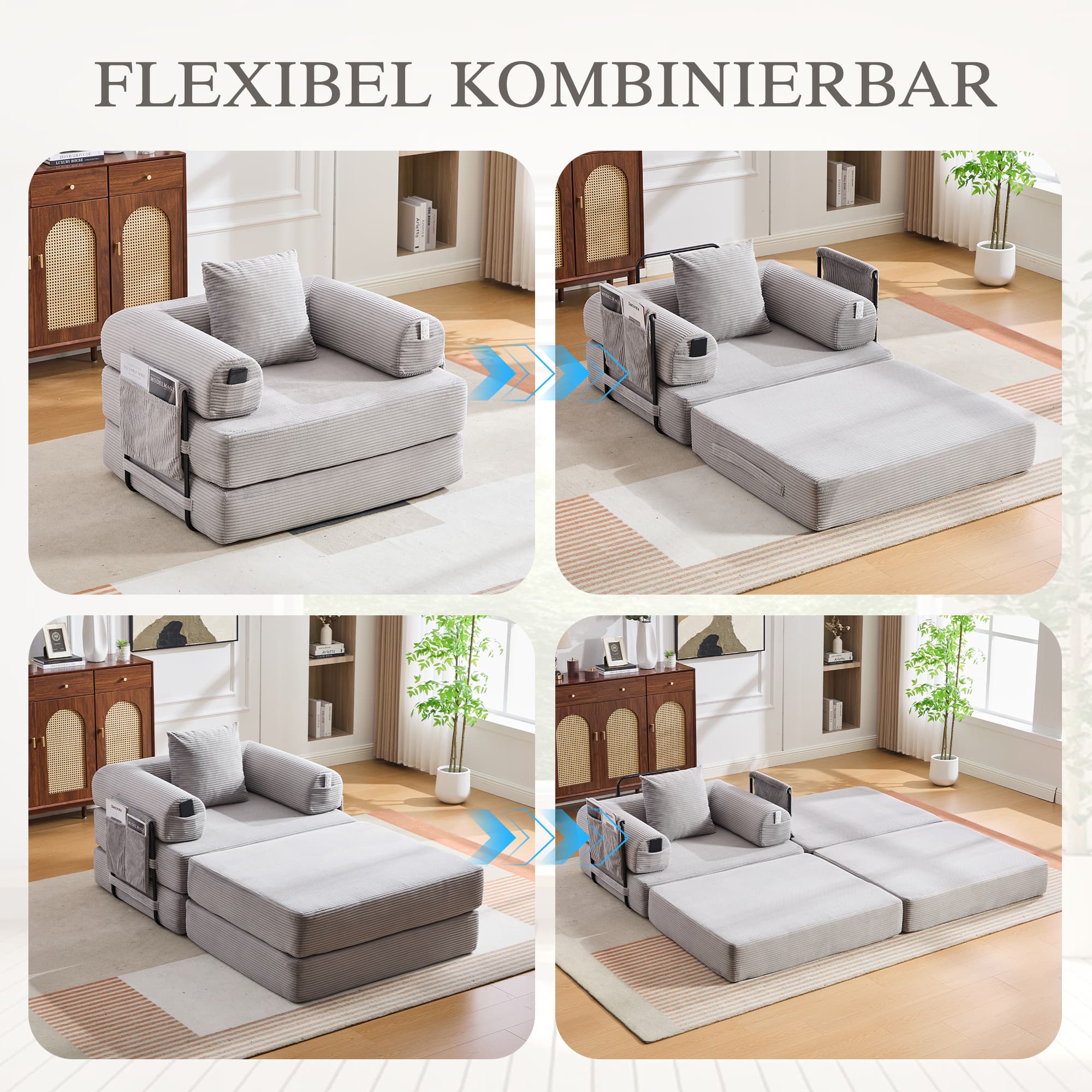 Cord-Sessel mit Hocker und Metallgestell