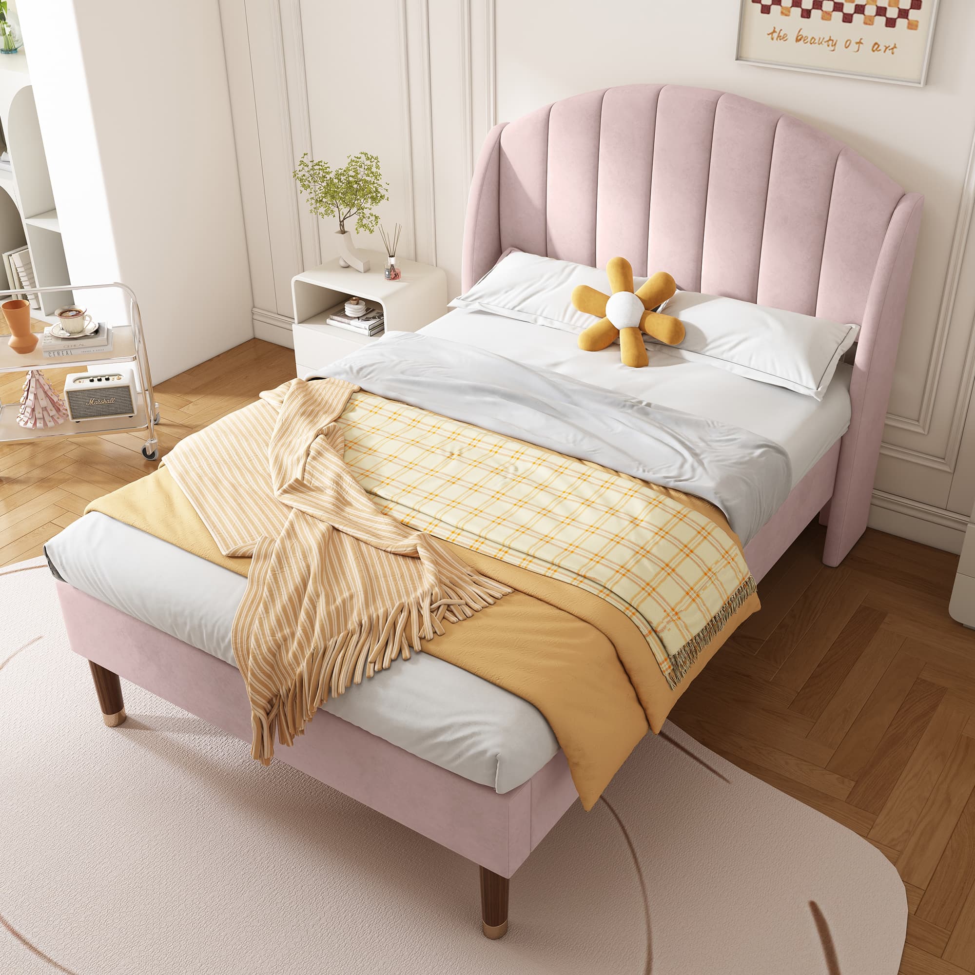 Polsterbett 90x200 Rosa mit Lattenrost & Kopfteil