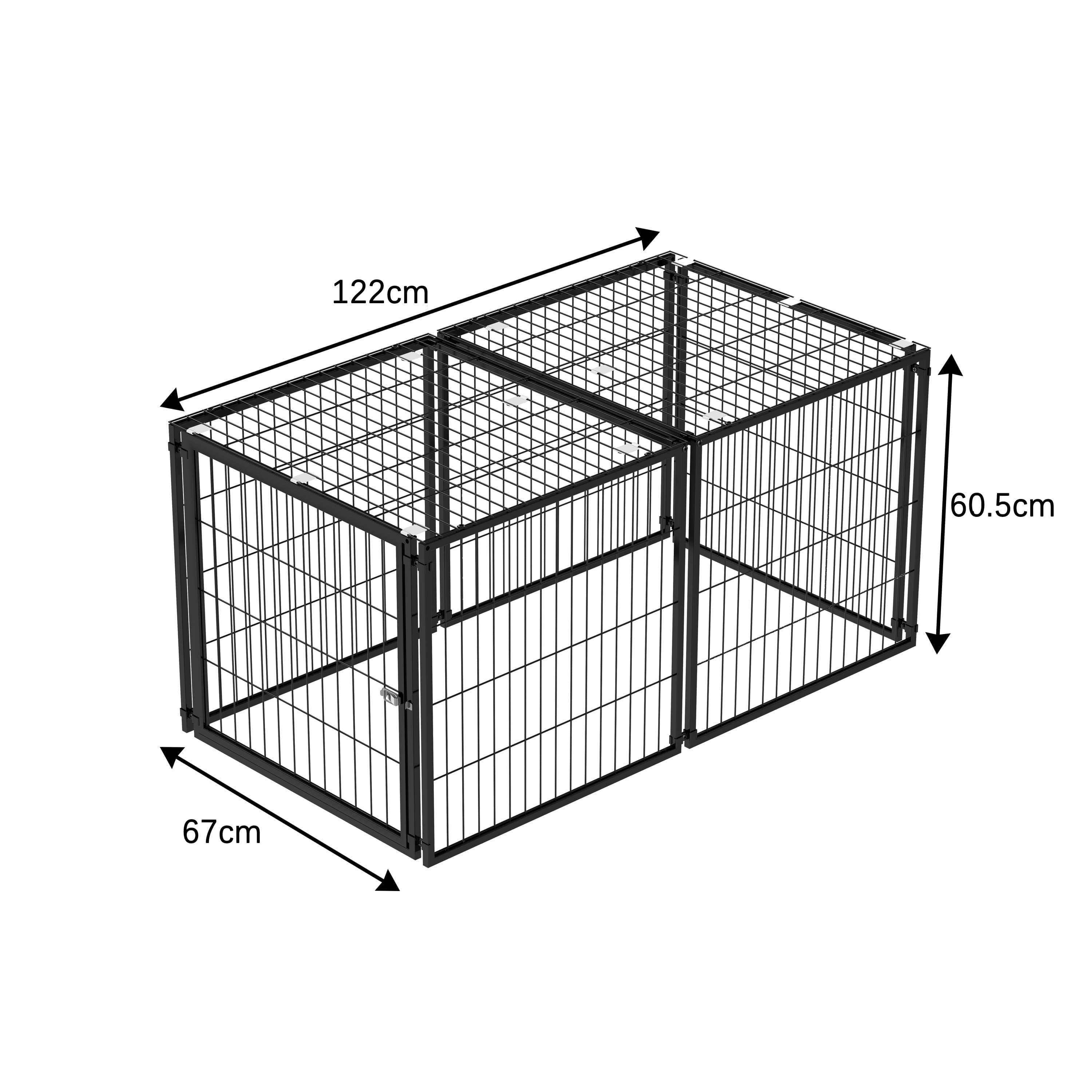 Bases modulaires pour chien 120x60x60 cm, cage flexible pour chien avec couvercle de sécurité et porte réglable, en acier avec protection antirouille
