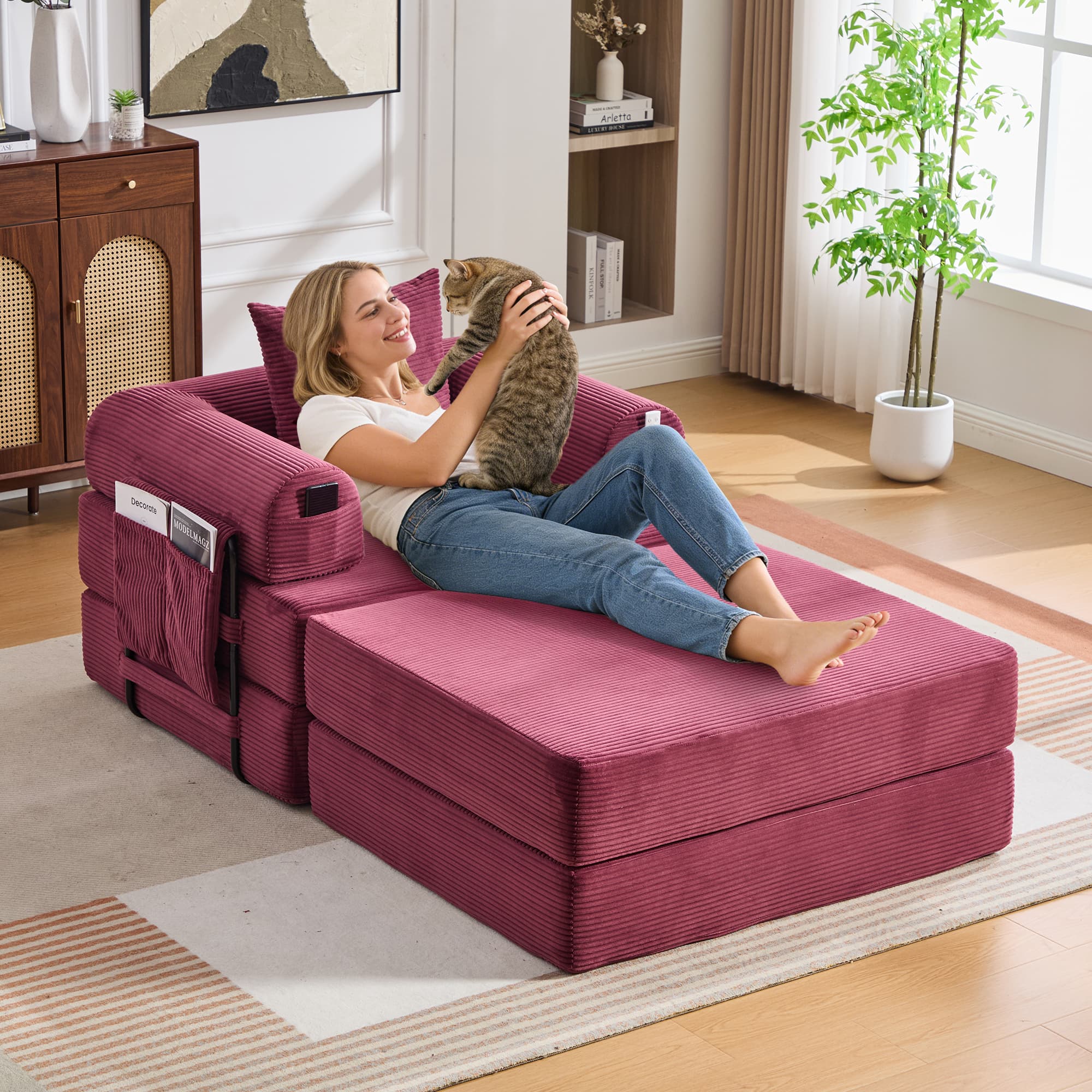Cord Kompressions-Sessel mit Hocker und Metallgestell