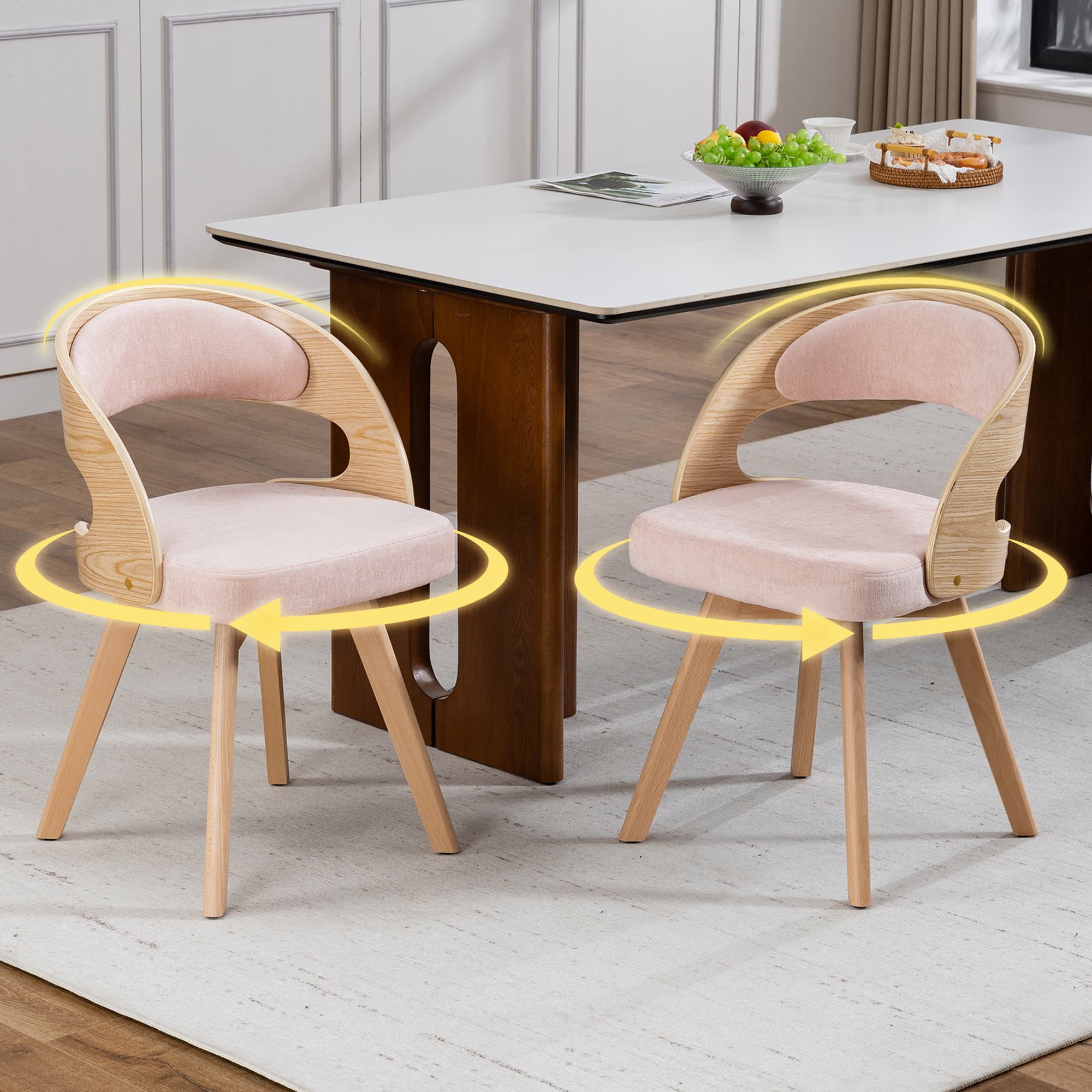 Zwei Esszimmerstühle Holz Drehsitz Rosa