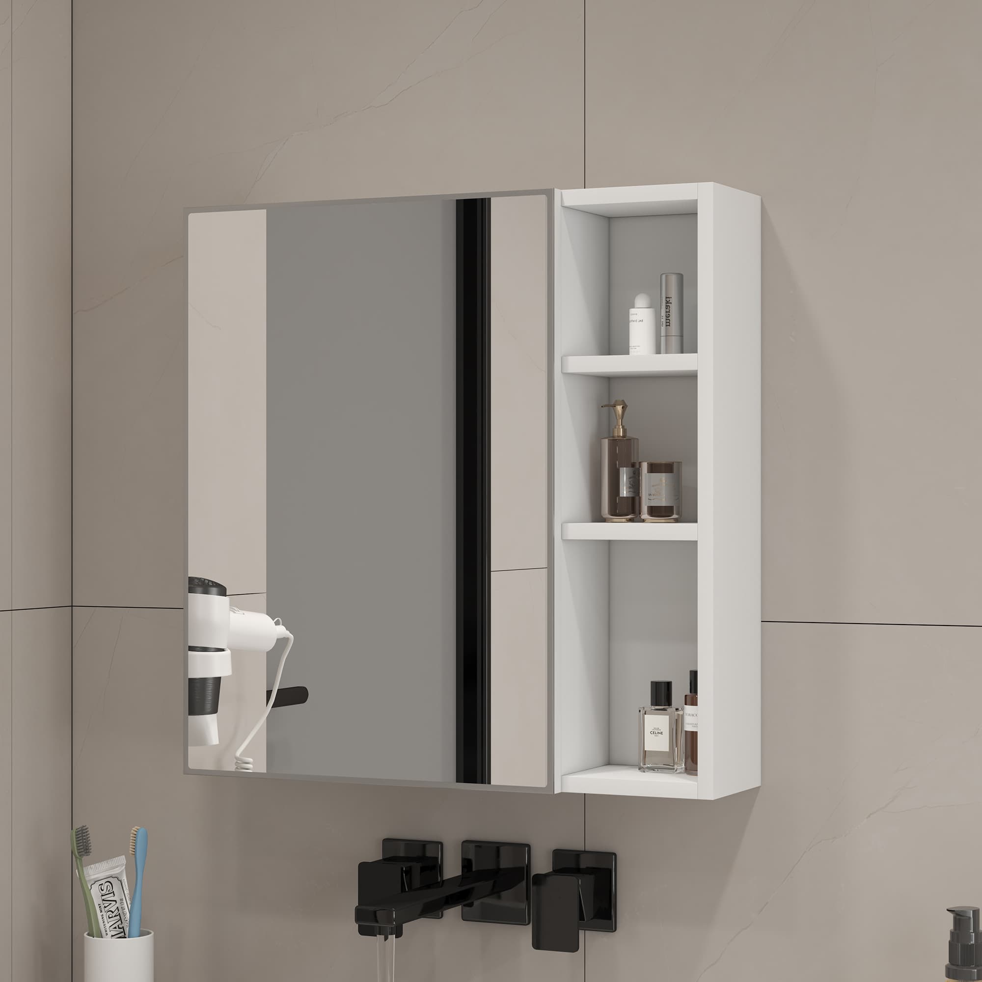 Wandspiegel mit Schrank, 55 x 56 cm, weiß
