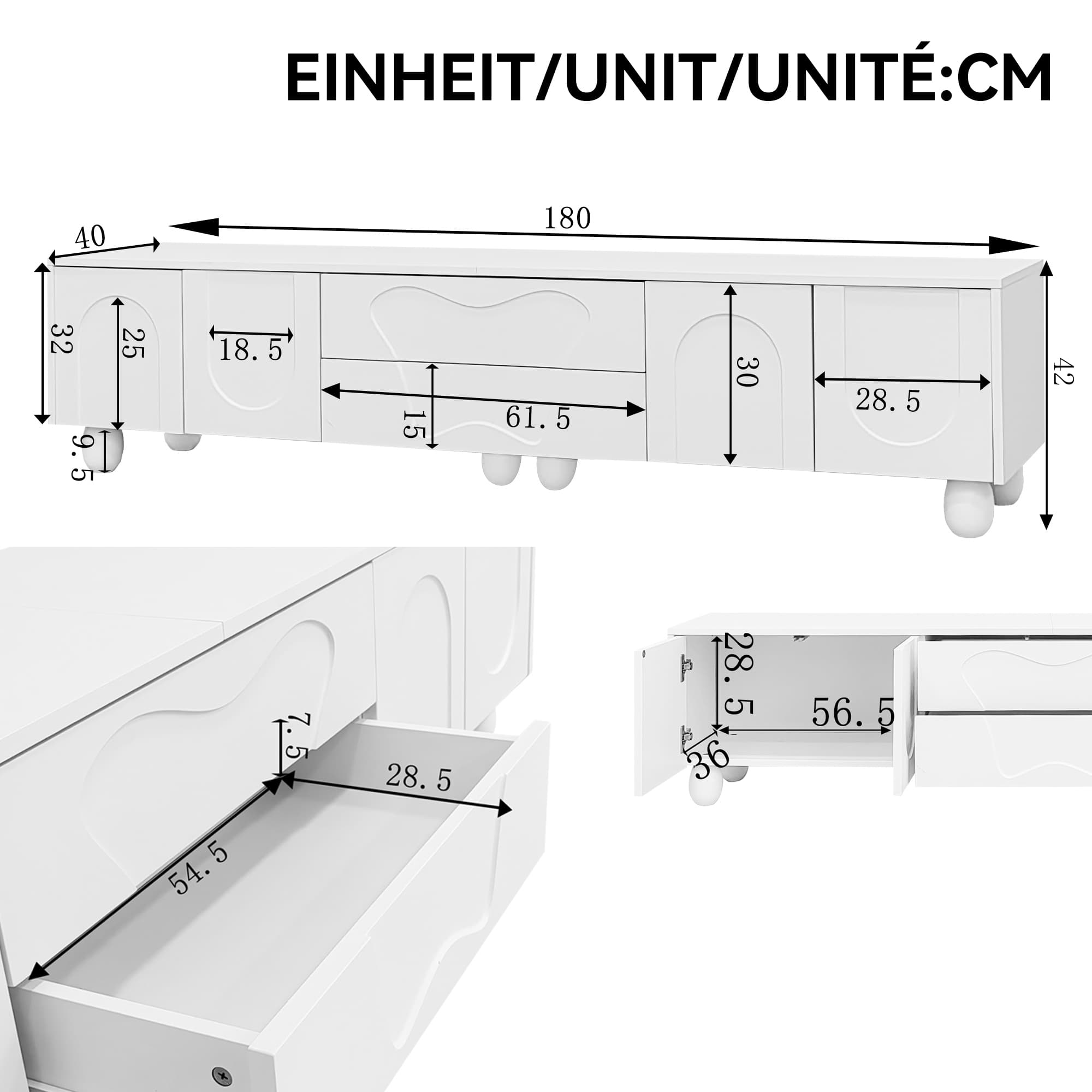 Weißer TV-Schrank 180 cm mit Holzbeinen