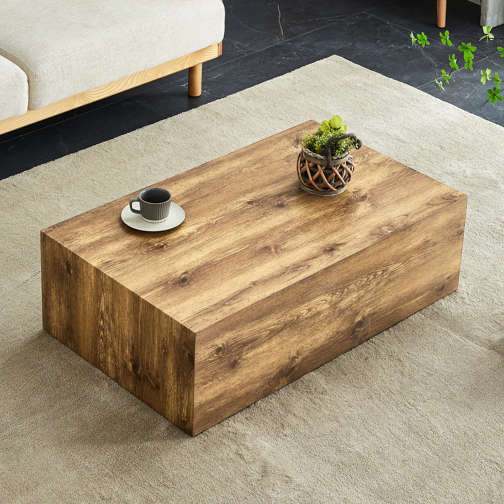 Rechteckiger Couchtisch mit Holzmaserung, 90x50x30 cm