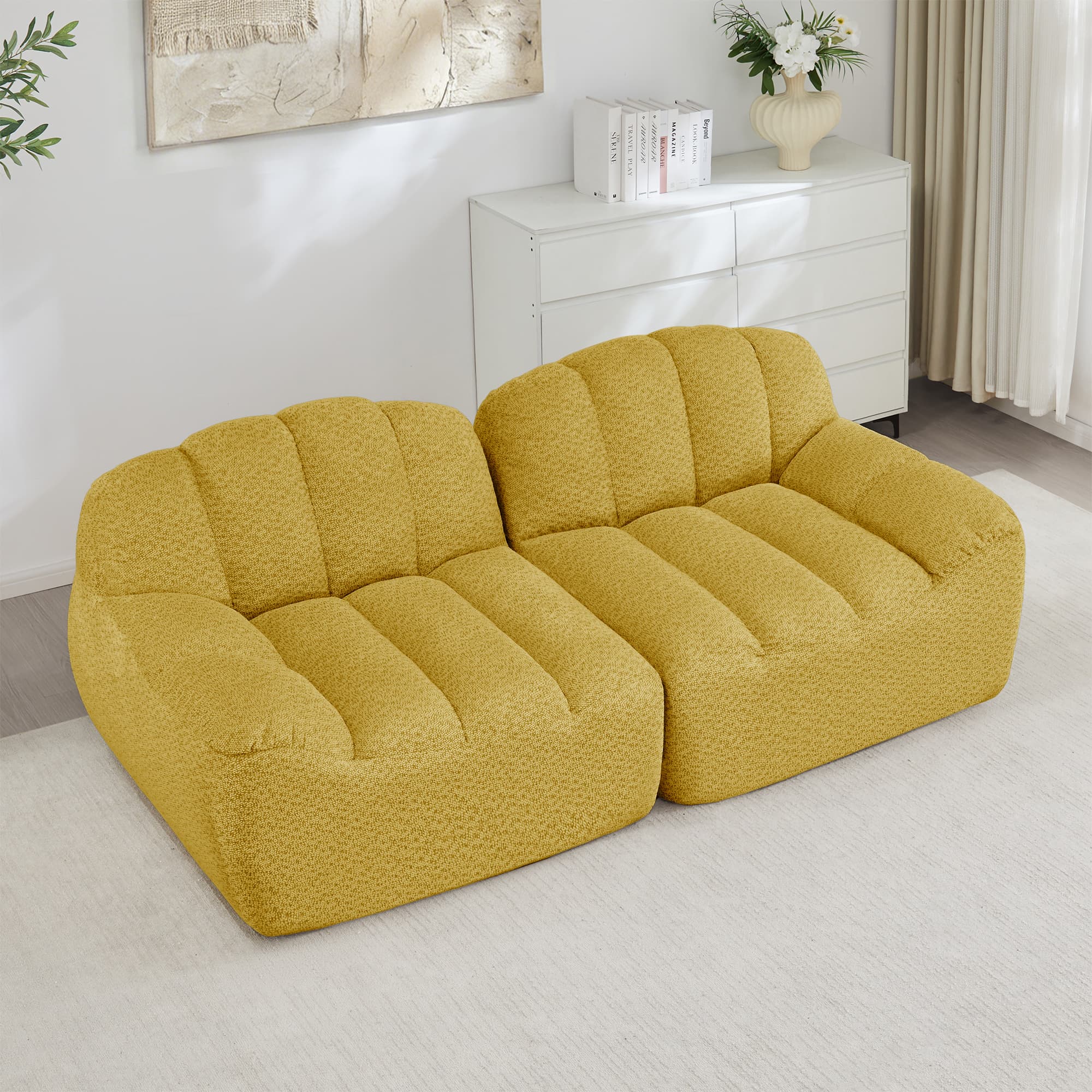 2-Sitzer Modulares Boneless Sofa, Schalenform, Tiefe Sitzkissen, Wohnzimmer & Wohnung, Keine Aufbauanforderung, Gelb