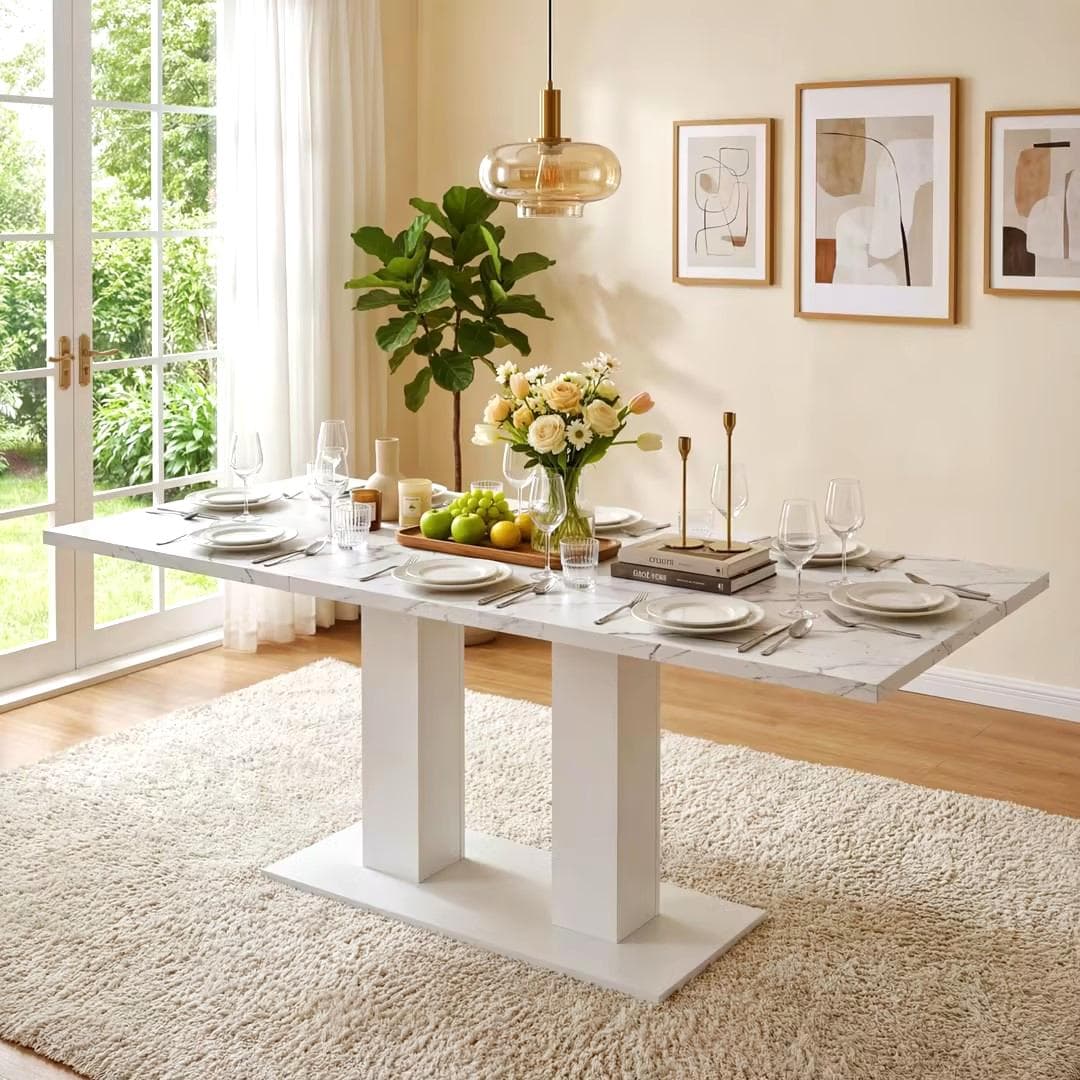 Extendable dining table 140-180x70 cm white rectangular