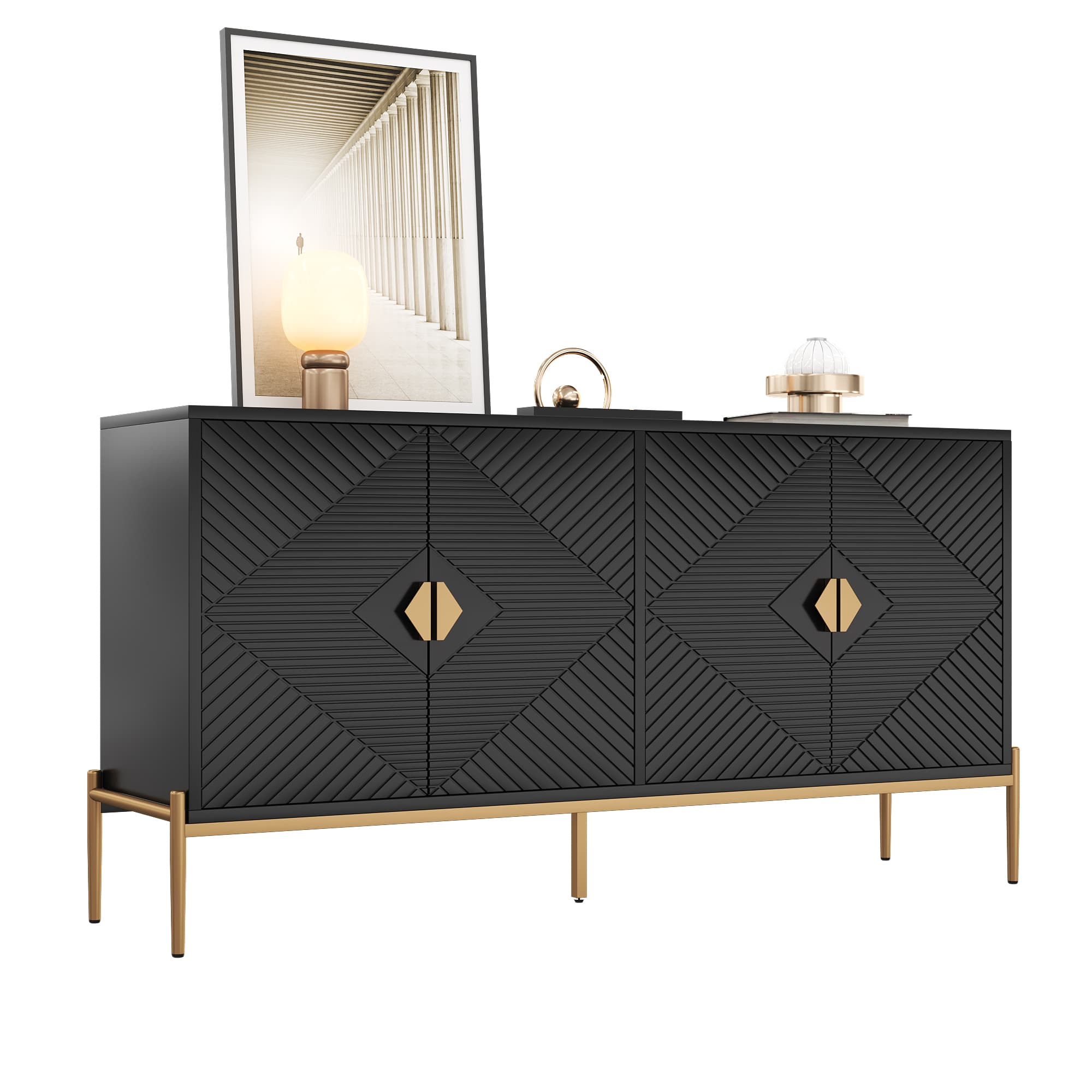 Modernes Sideboard mit vier Türen, 162 x 40 x 80 cm, Schwarz