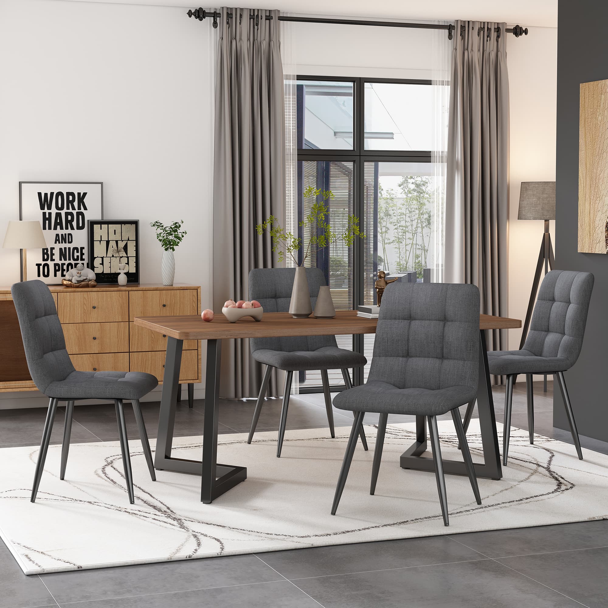 Rechteckiger Esstisch 117x68 cm Metallgestell Walnuss-Optik