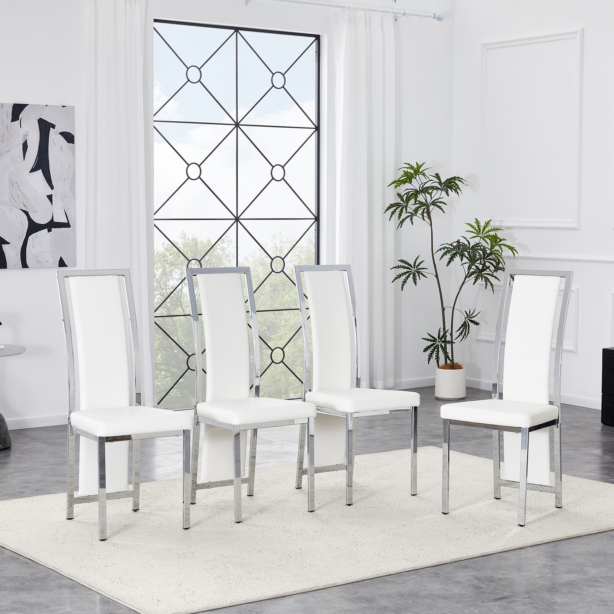 Set von 4 europäischer Minimalismus-Essstühle mit Silberrand