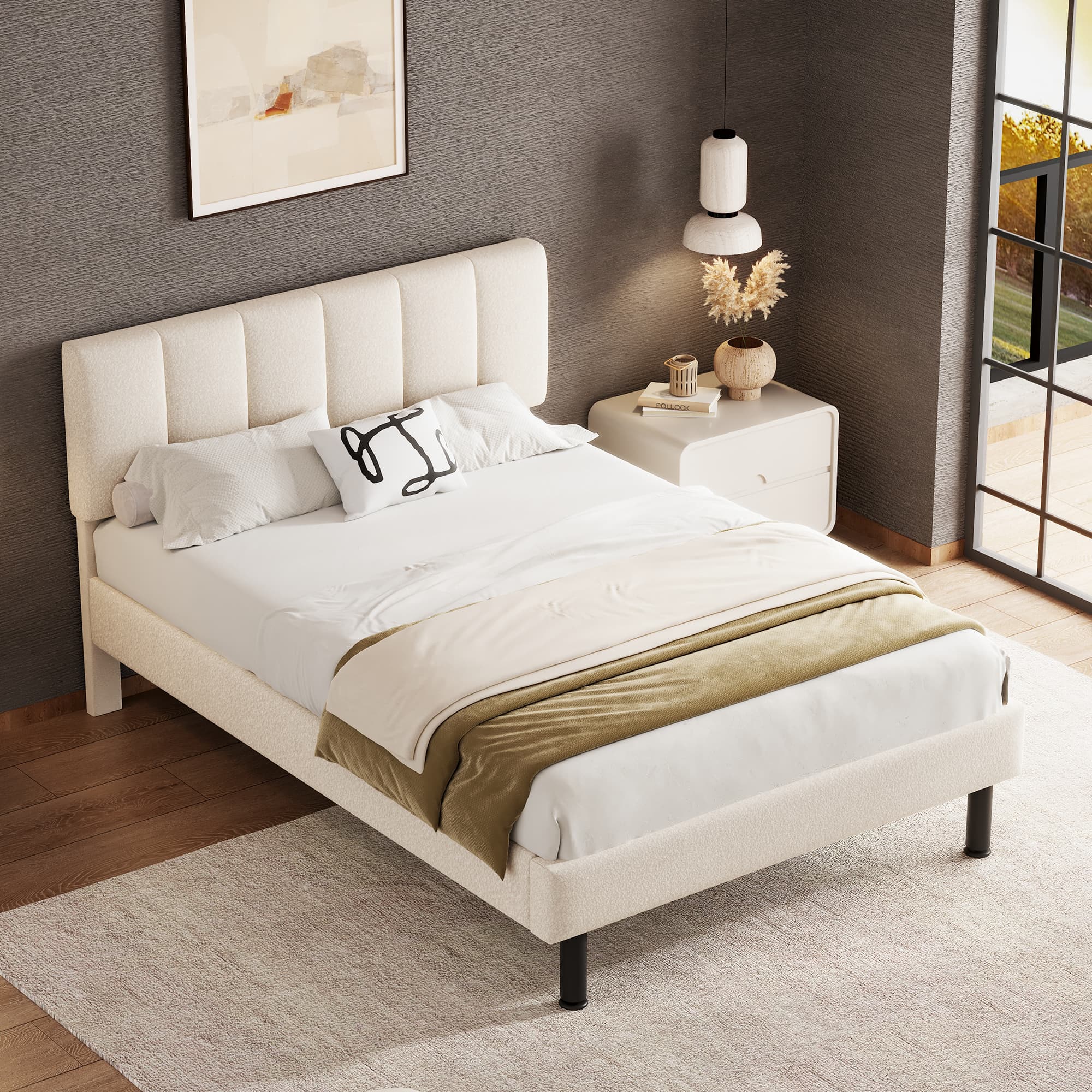 Gepolstertes Bett 140x190 mit Lattenrost in Beige