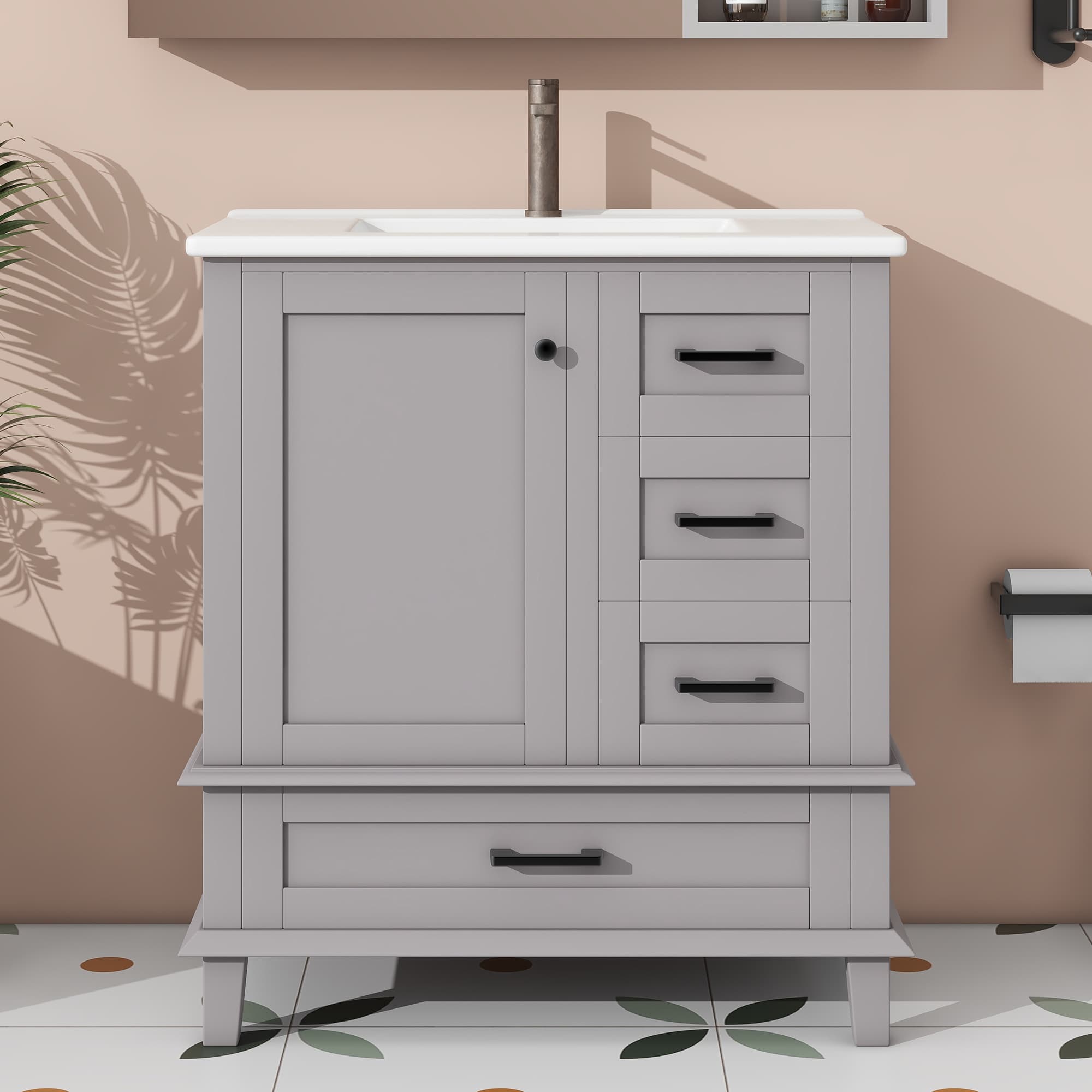 Stand-Badezimmerschrank 76x46x83,5 cm mit Waschbecken, Grau