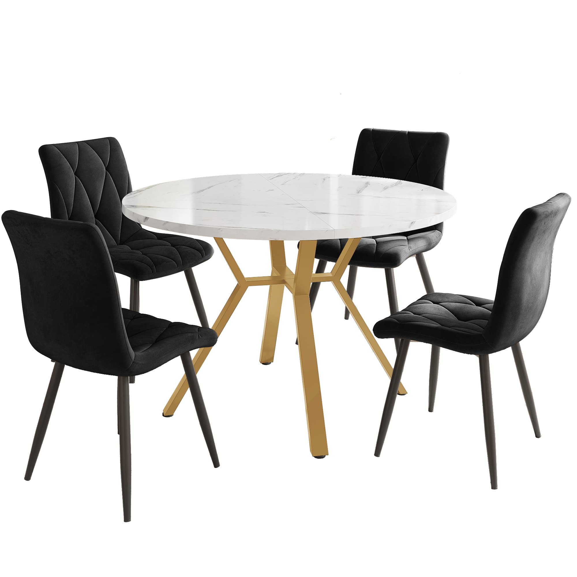 Rundes Esszimmerset Marmortisch und 4 Samtstühle