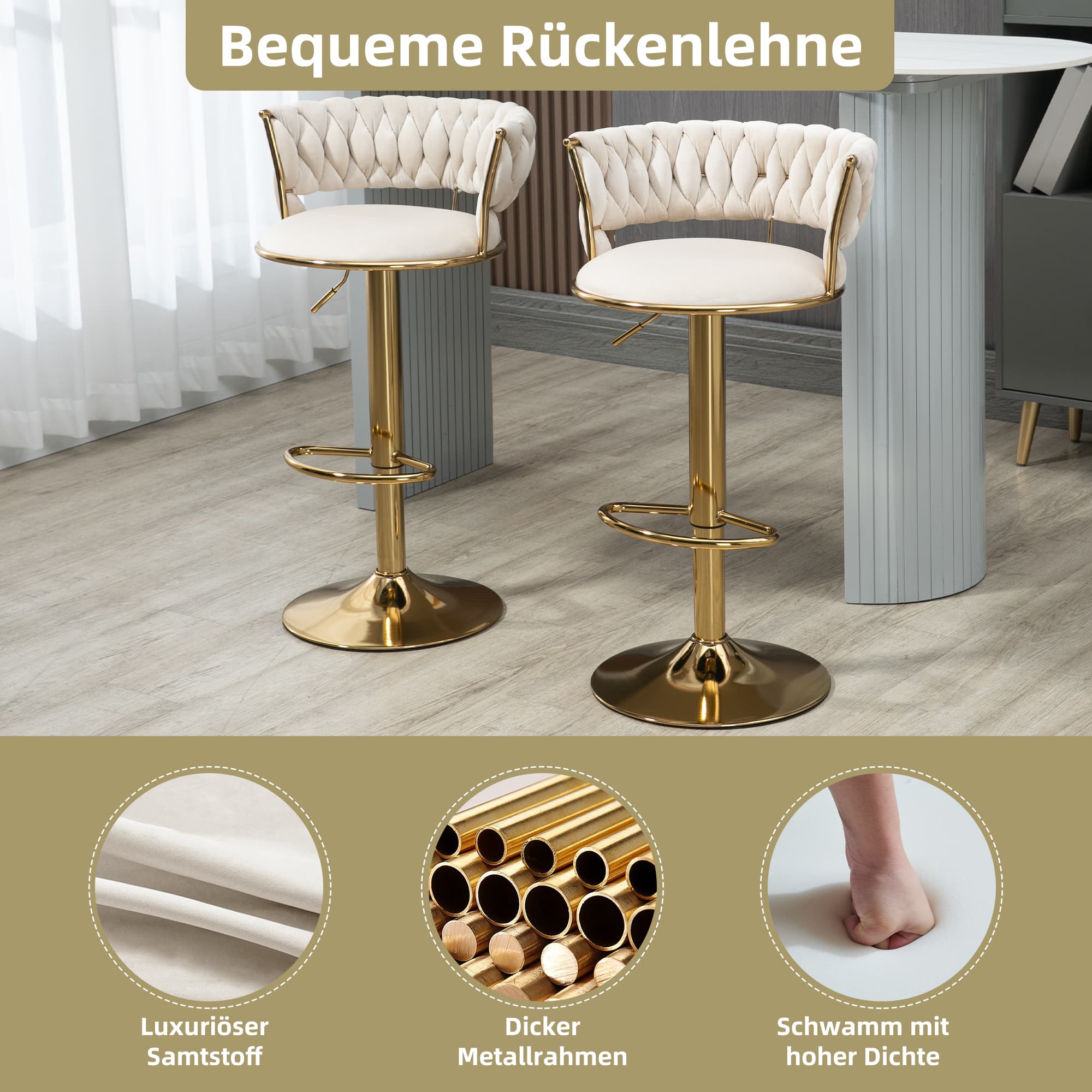 Samt Barhocker 2er Set höhenverstellbar drehbar