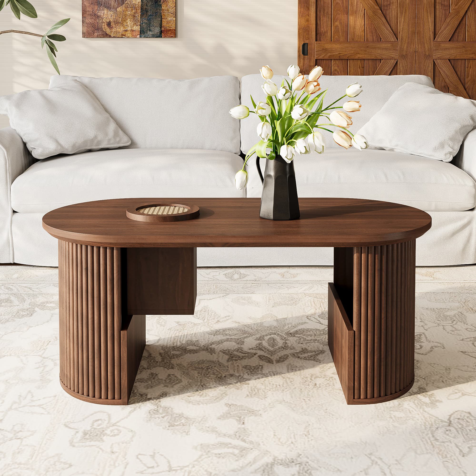 Runder Couchtisch aus Nussbaum im Retro-Stil