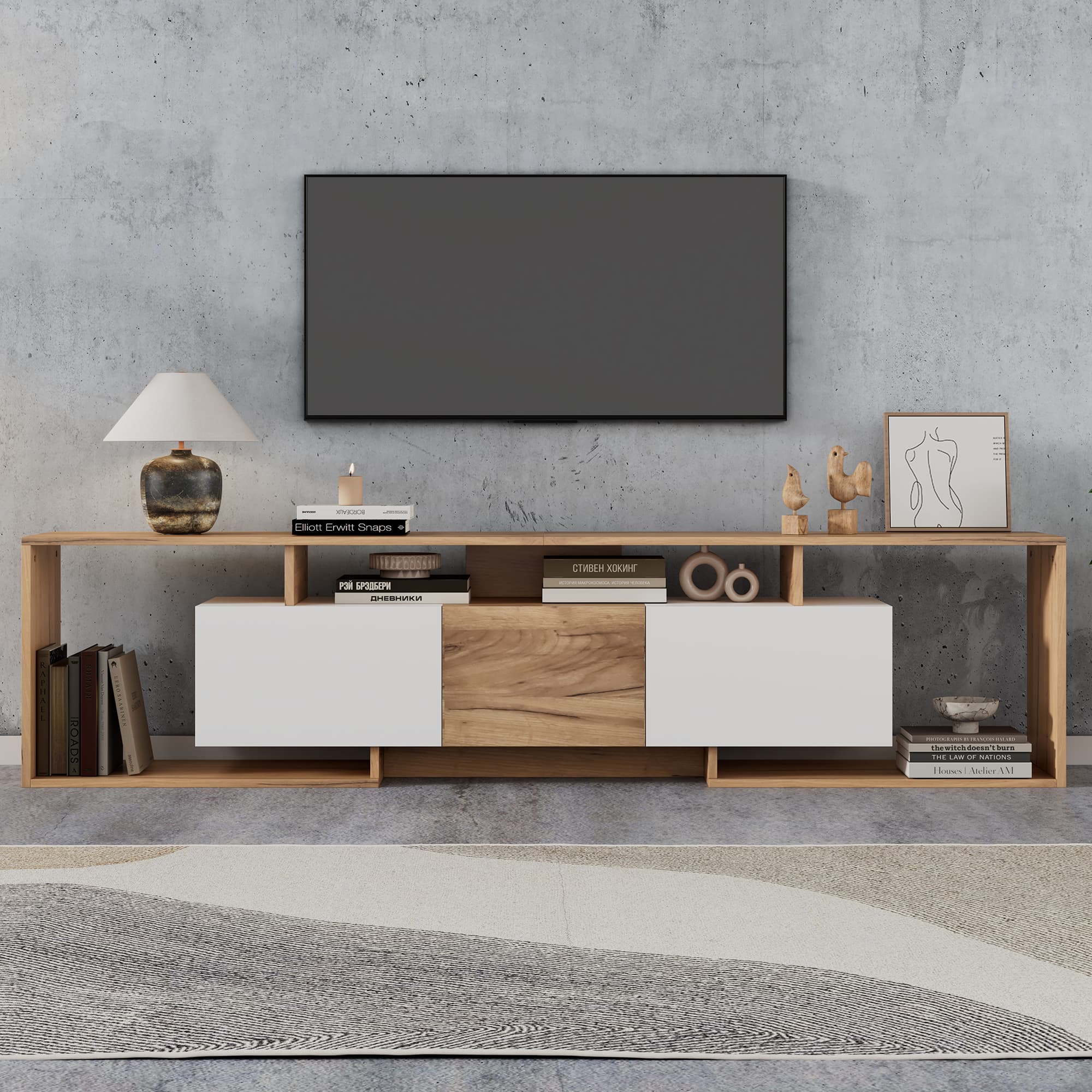 TV-Lowboard mit Türen und offenen Fächern