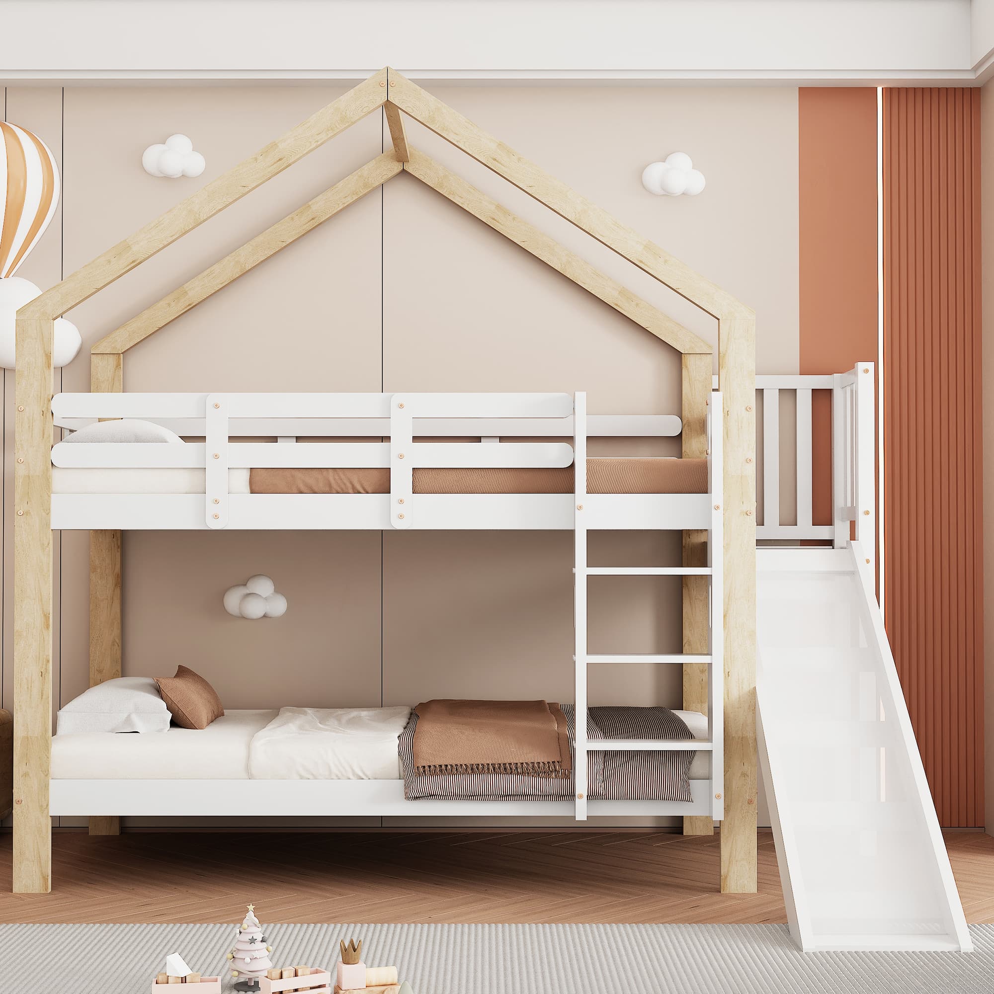 Kinderbett Massivholz mit Leiter und Rutsche