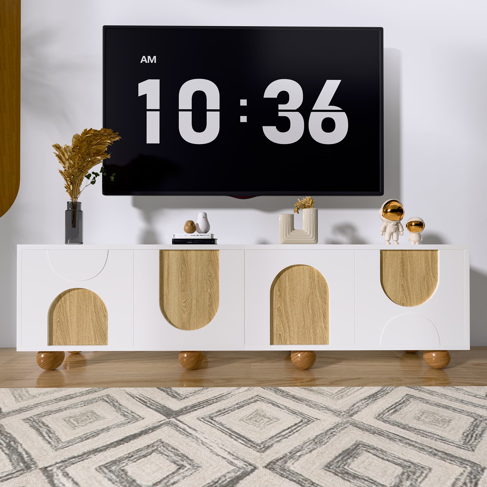 TV-Lowboard mit vier Türen, Vintage-Holzmaserung