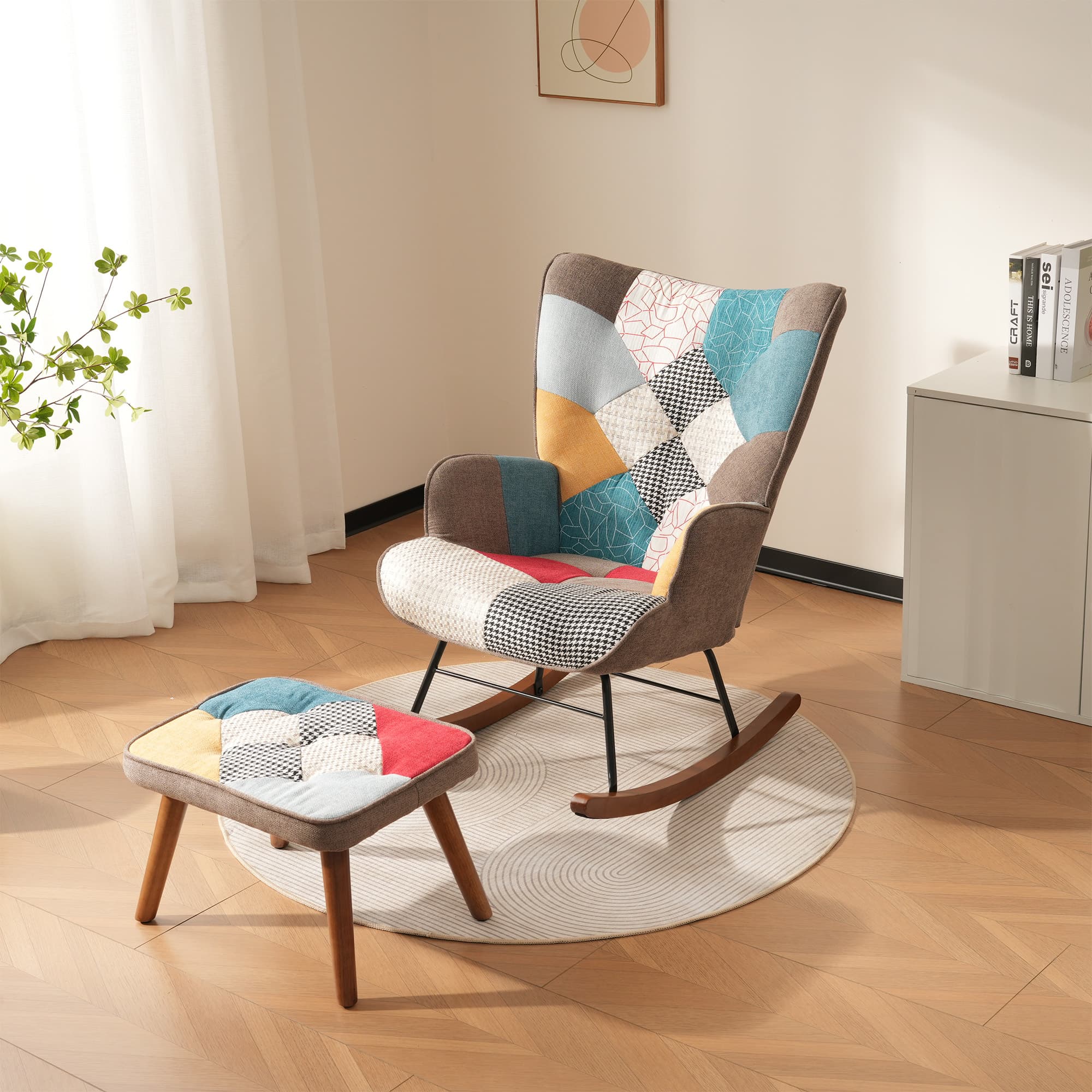 Schaukelstuhl mit Fußstütze für Wohnzimmer