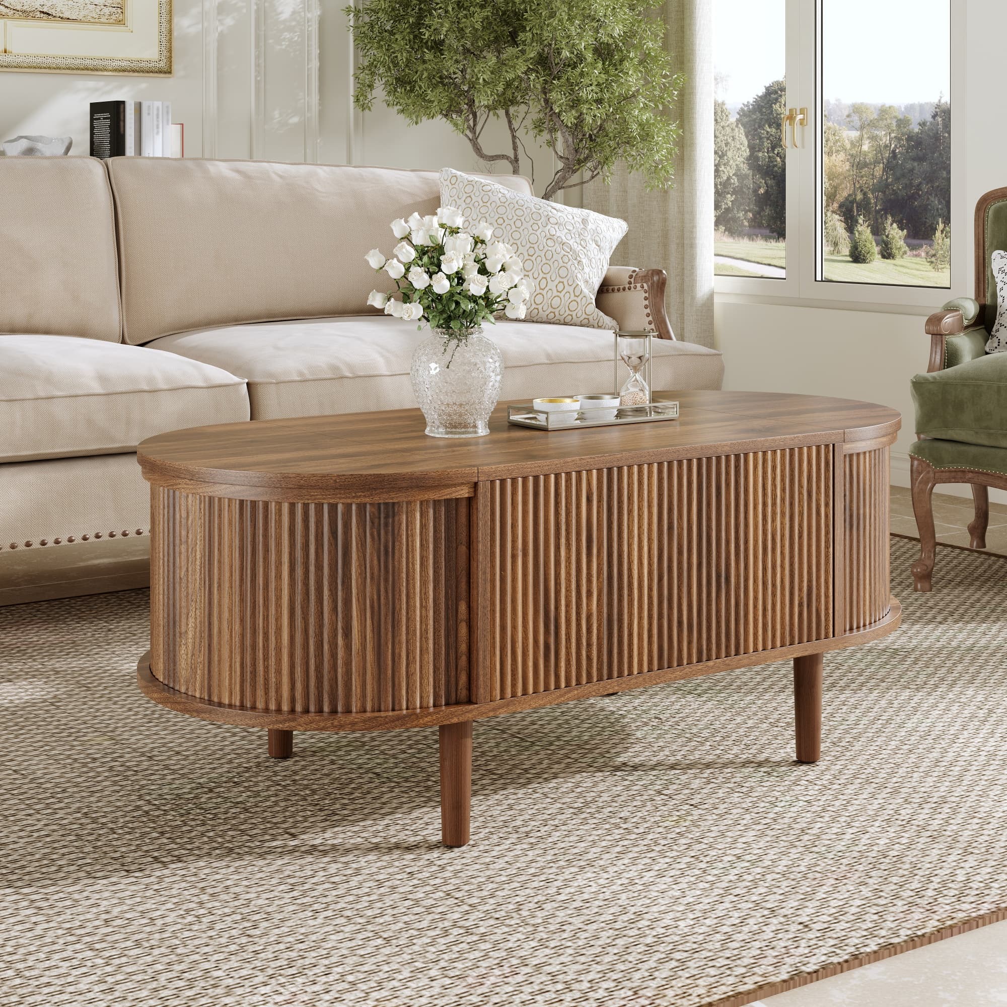 Verstellbarer ovaler Couchtisch mit Stauraum im Vintage-Stil