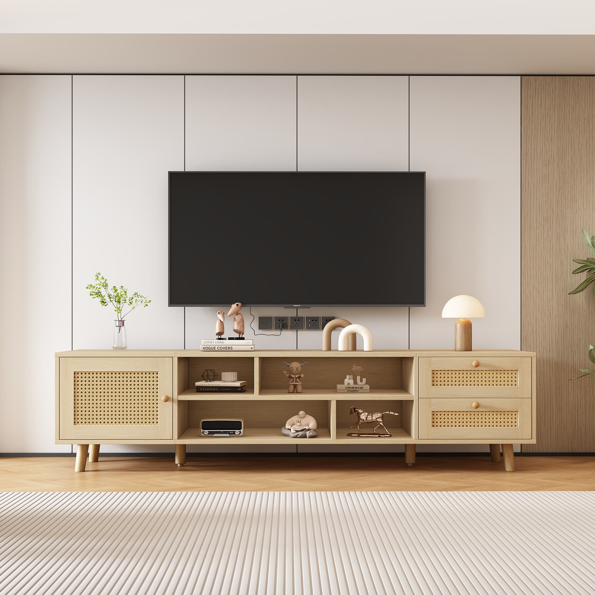 Rattan TV-Lowboard aus Holz, 160 cm