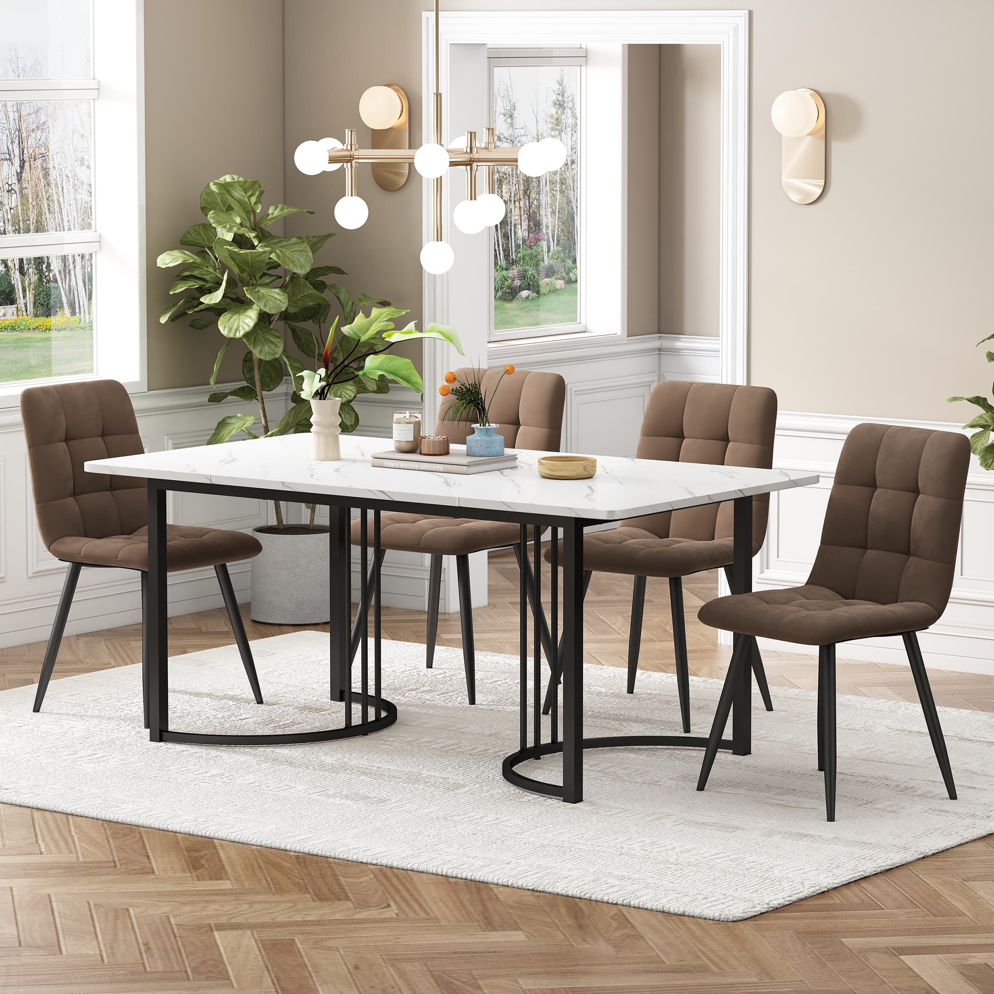 Esszimmerset mit Tisch und 4 Samtstühlen