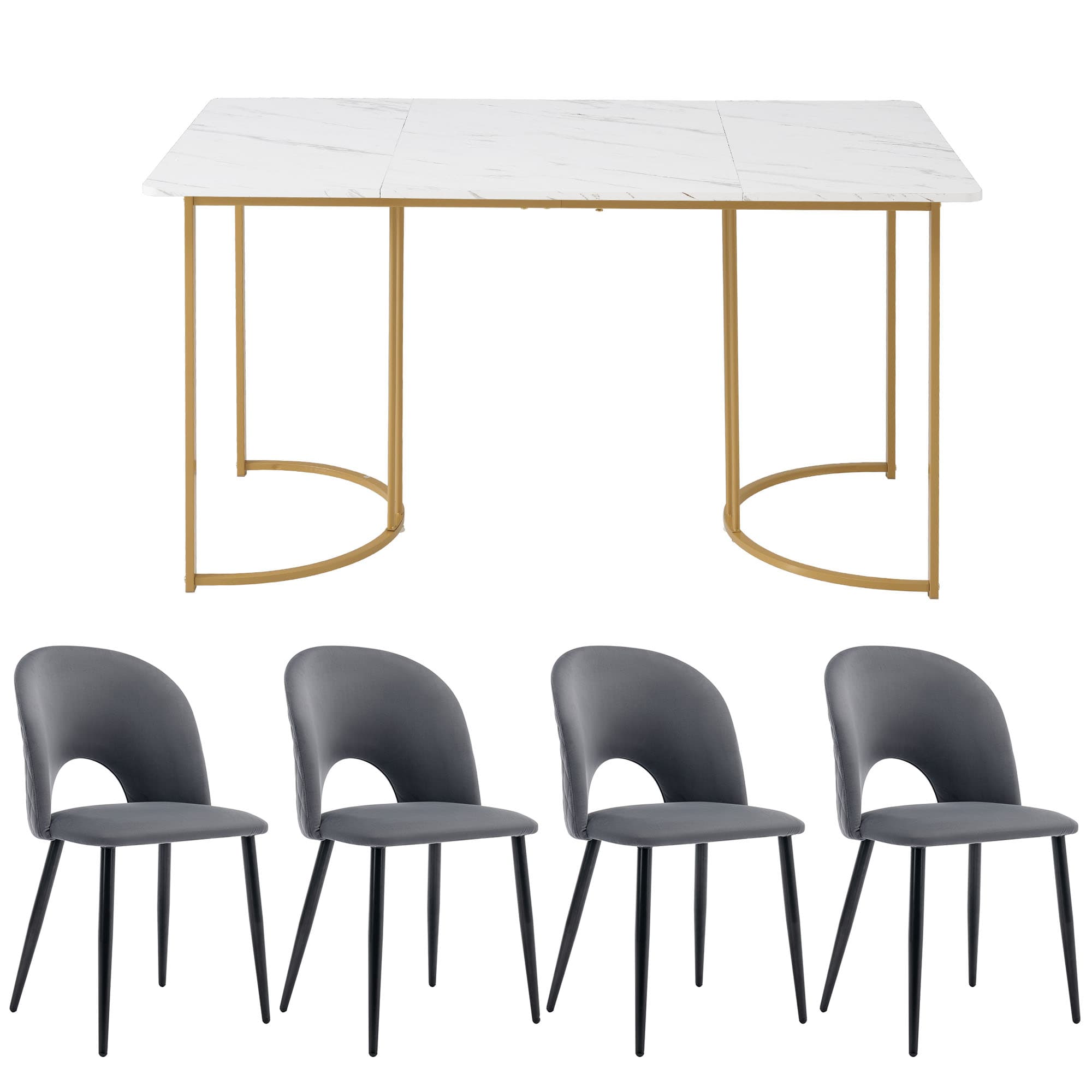 Essgruppen-Set mit Tisch 140x80 cm und 4 Samtstühlen