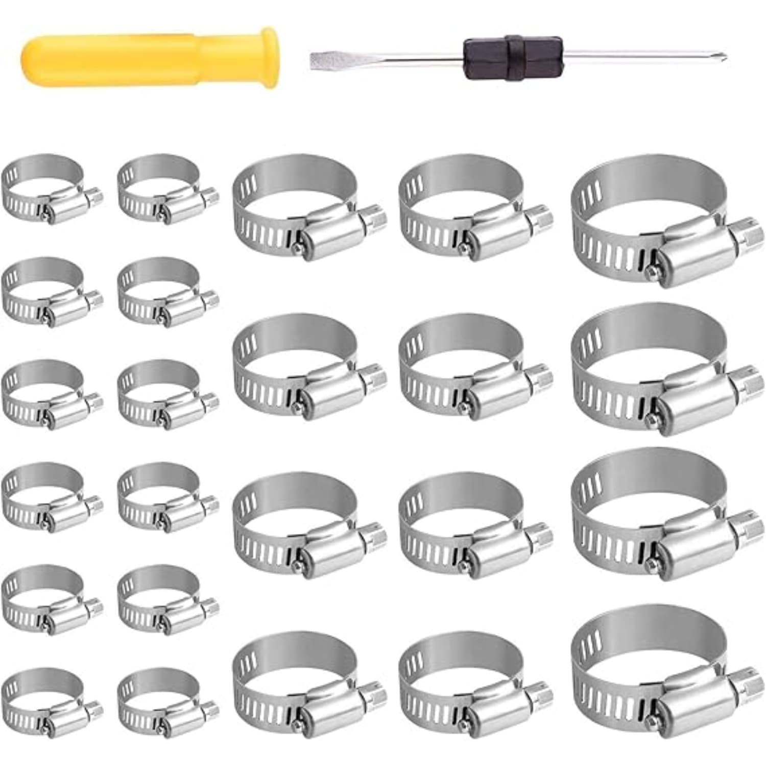 Juego de 24 abrazaderas de manguera de acero inoxidable, 10–38 mm, ajustables
