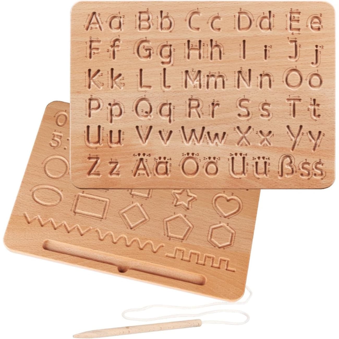 Beidseitige Holztafel zum Buchstaben- & Zahlenlernen