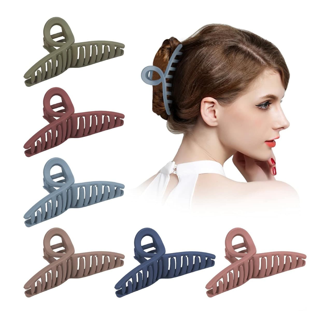 6-teiliges Haarspangen-Set, matte Optik, 11 cm