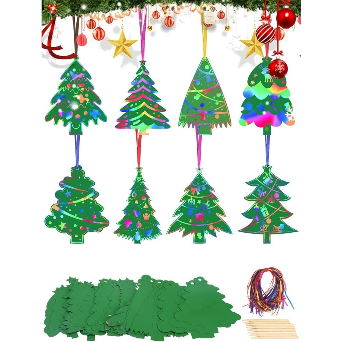 48-Piece Scratch Art Christmas Craft Kit for Kids