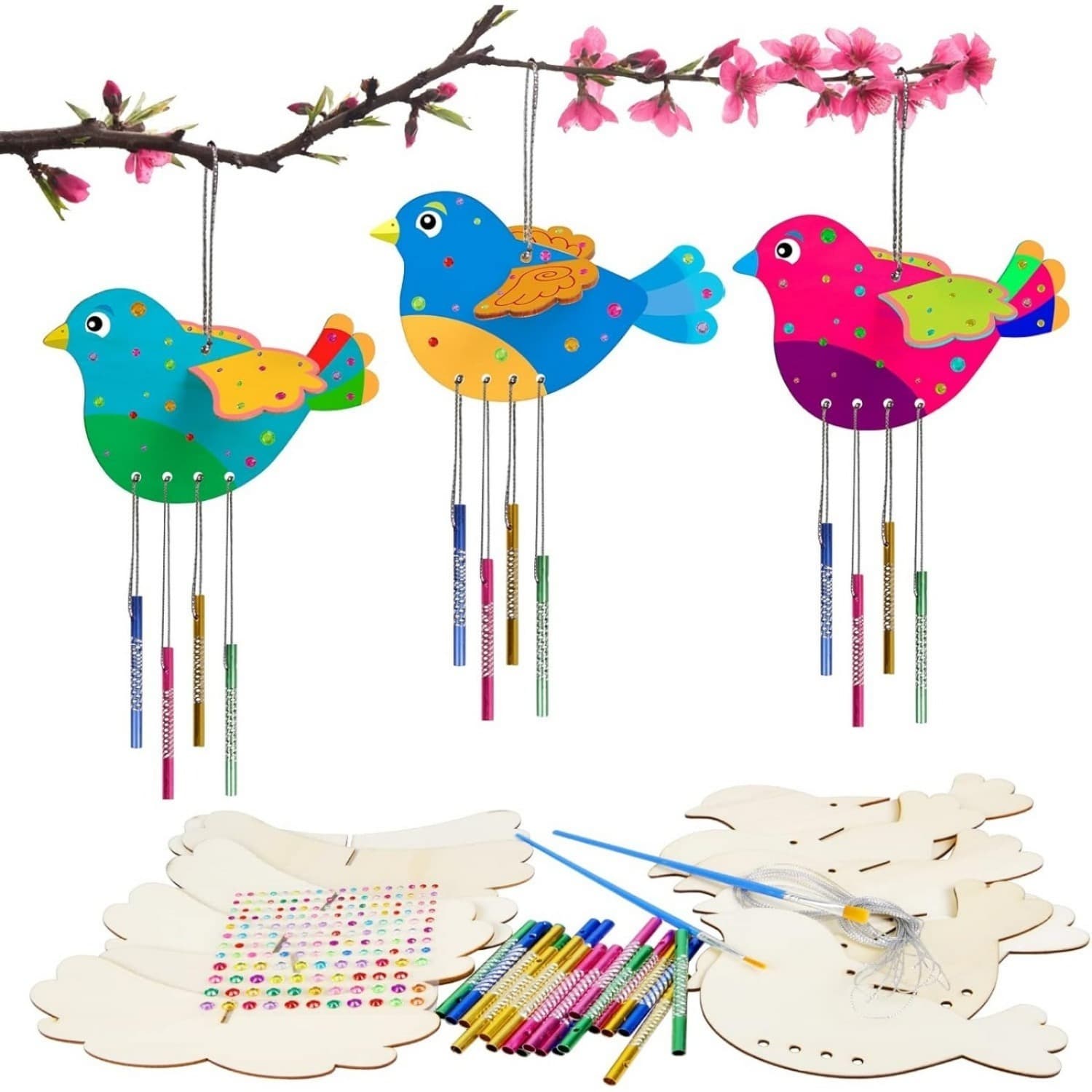 35-Piece Wind Chime Craft Kit with 3D Bird Designs