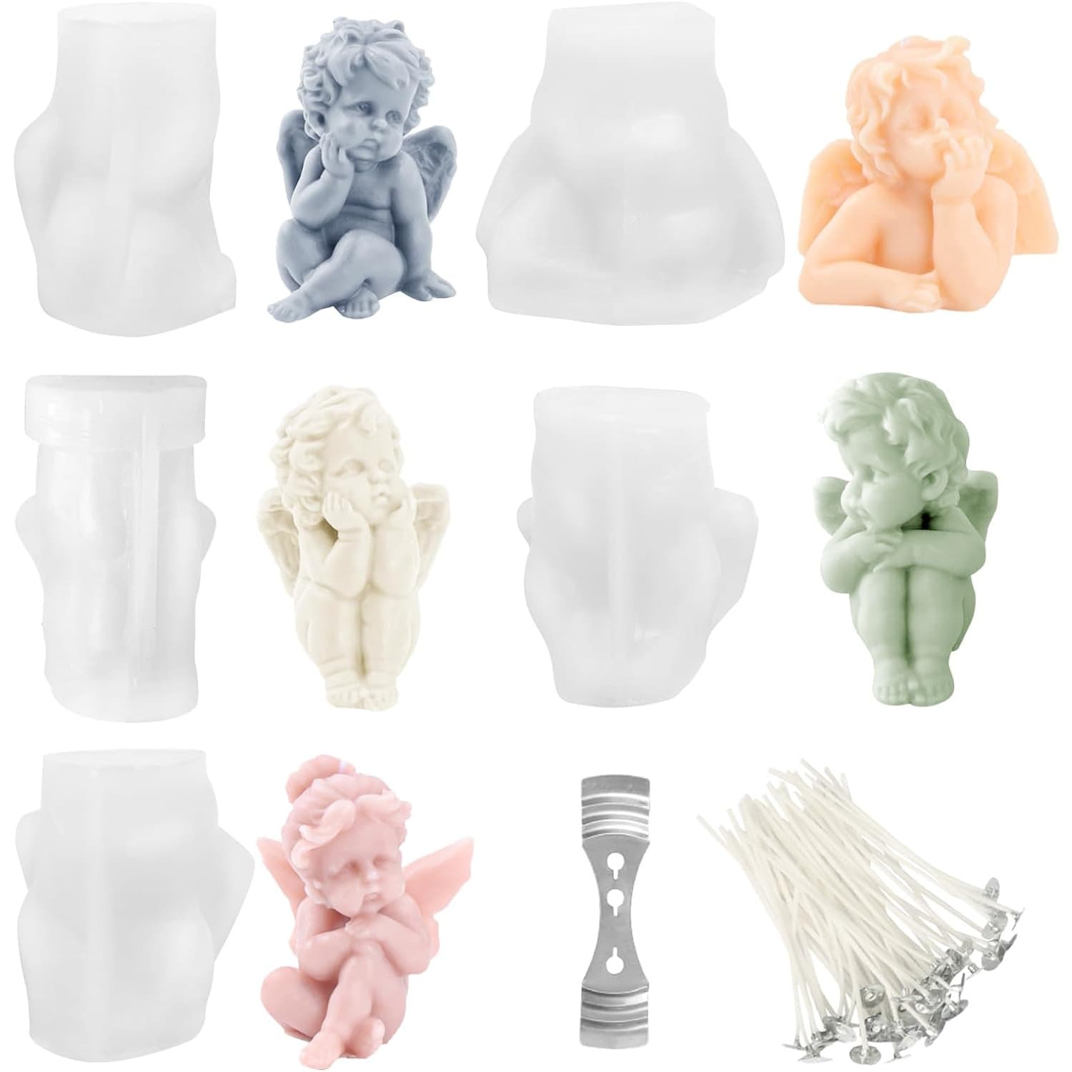 5-Piece Candle Mold Set with 3D Angel Design and Wicks