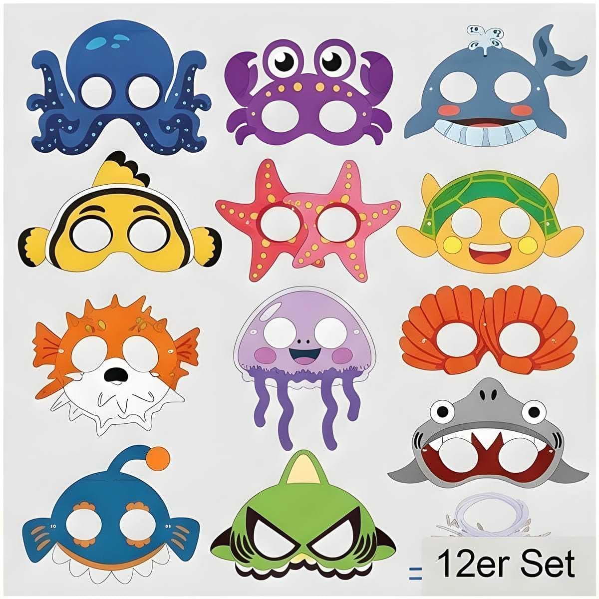 Set masques animaux marins, 24 masques + déco