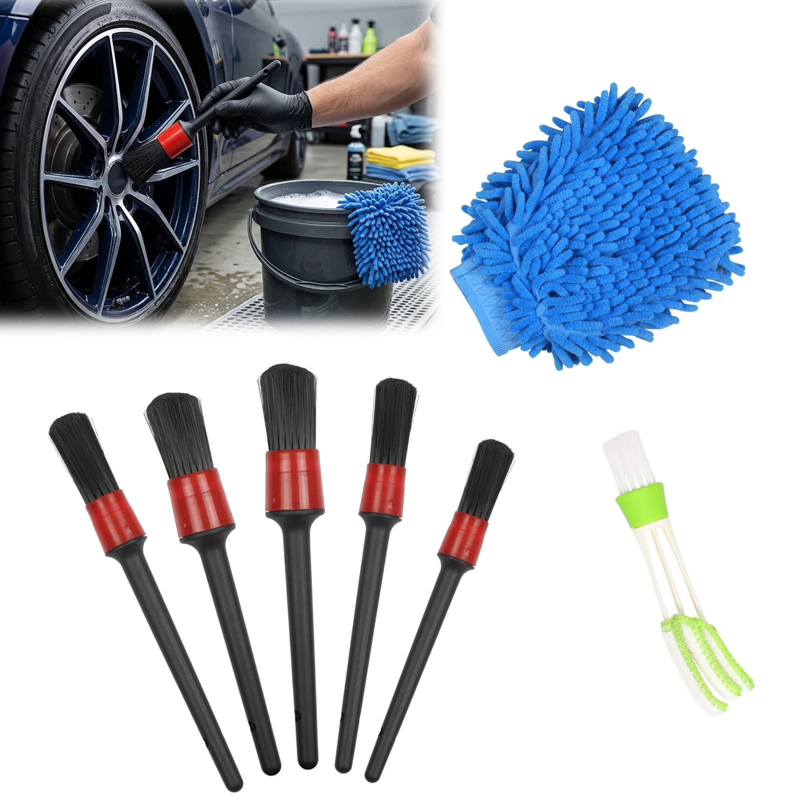 7-teiliges Auto-Detailbürsten-Set für Felgen, Lüftung und Polster