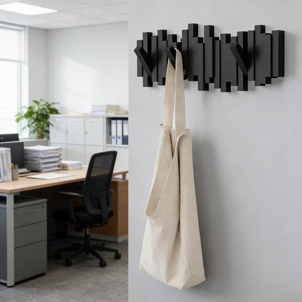 Wandgarderobe Holz 53 cm schwarz 8 Haken
