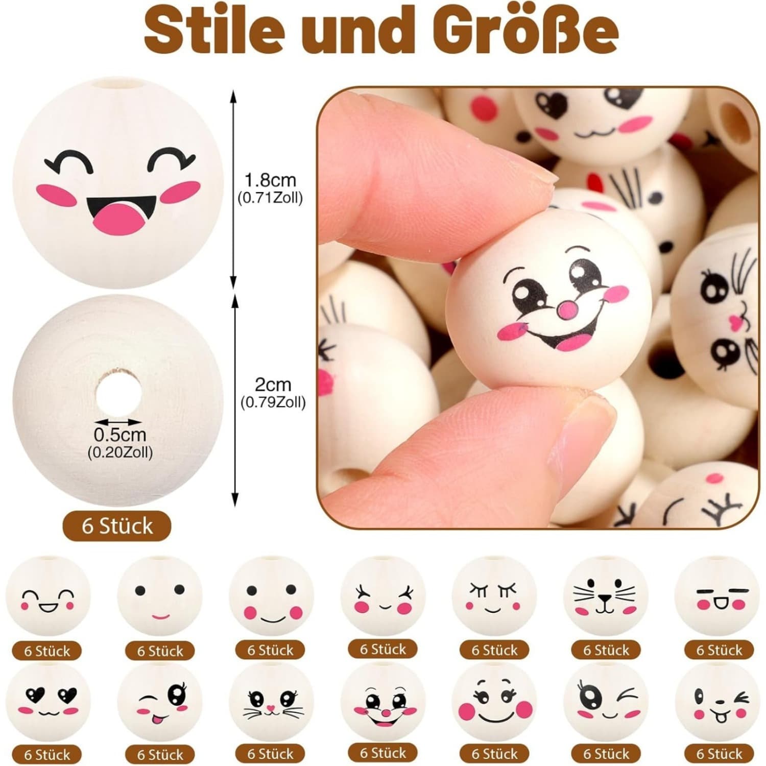 150 Holzperlen mit Löchern für Bastelarbeiten
