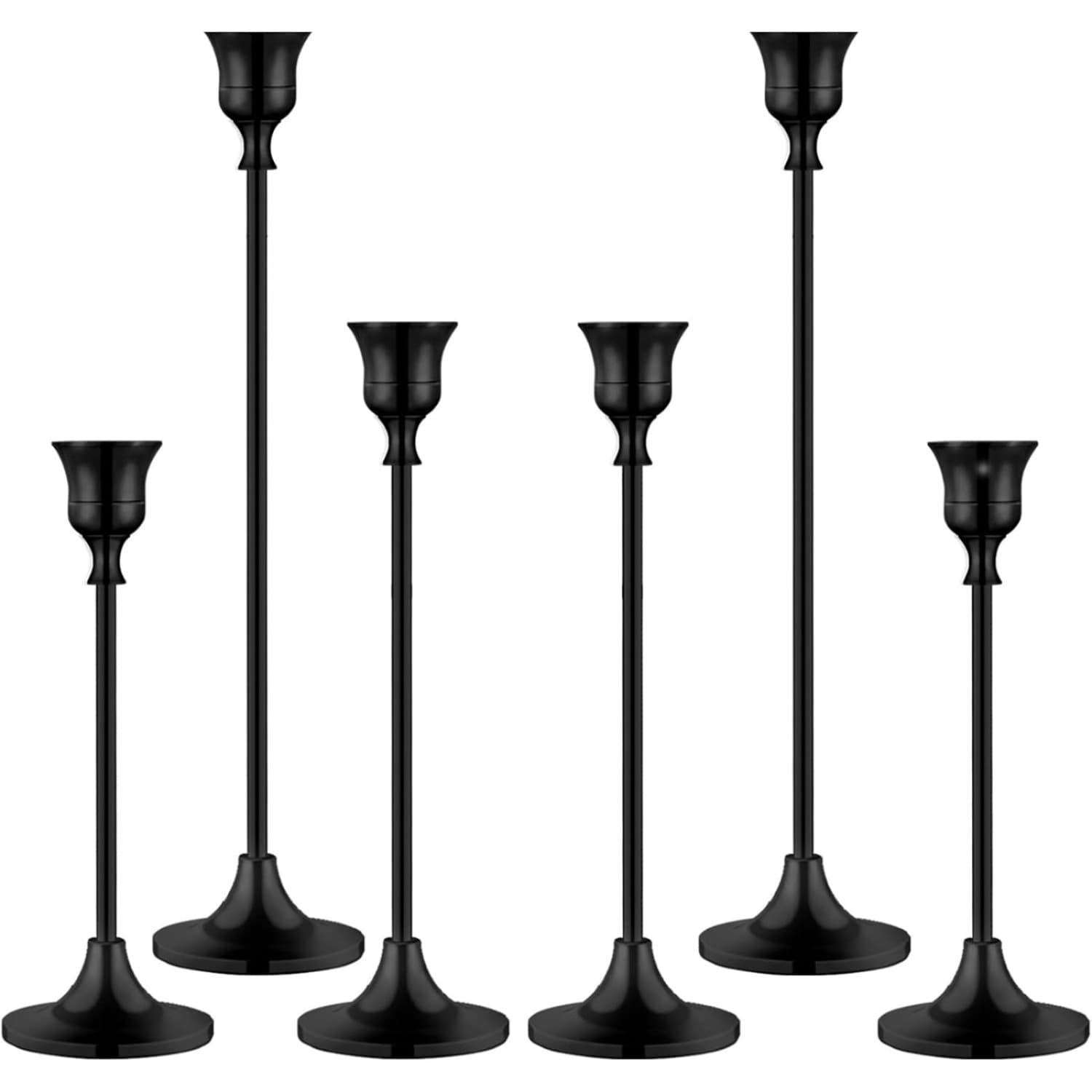 6-teiliges Set kegelförmiger Metall-Kerzenhalter, Schwarz