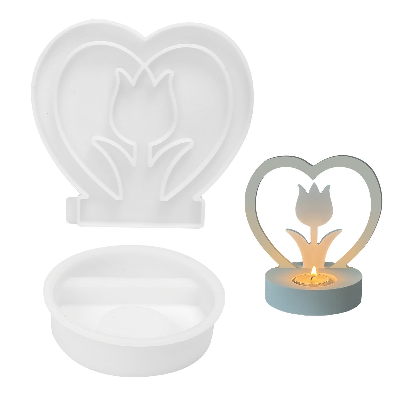 Heart Candle Holder Mold 2-Piece Tulip Heart Set