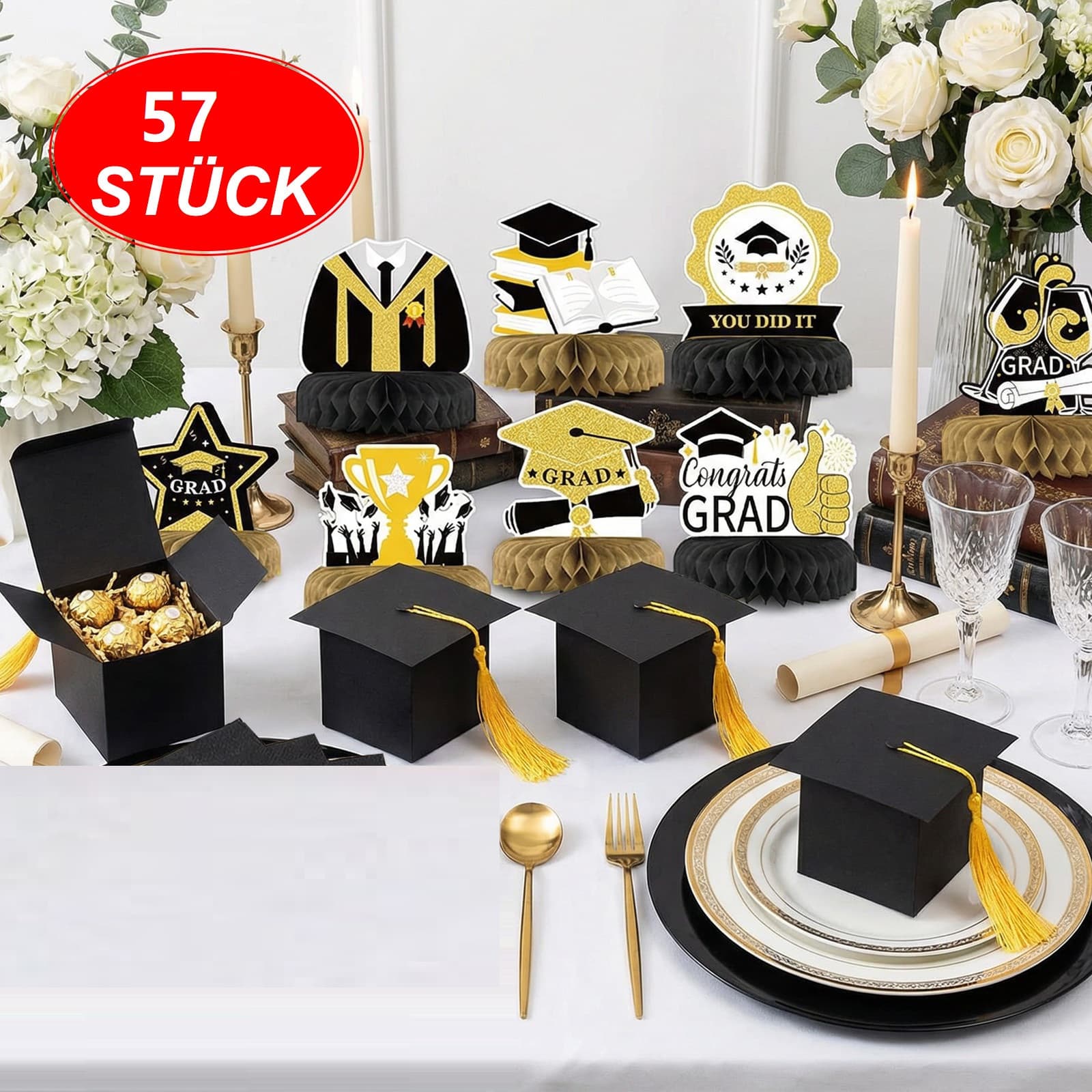 57-teiliges Partyzubehör-Set mit Hüten und Deko