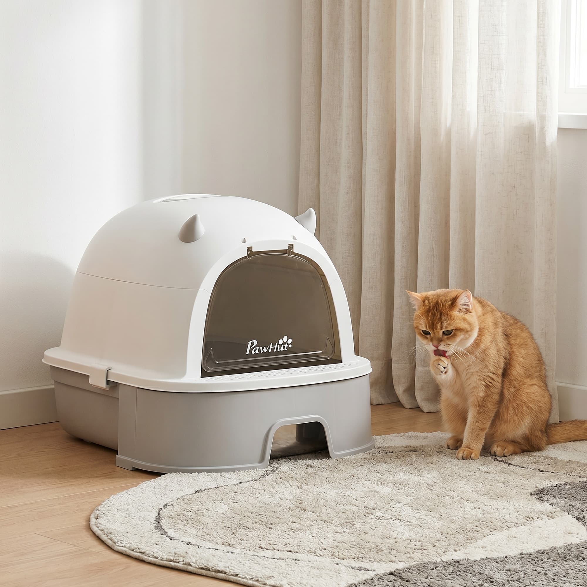 Litière chat inox avec couvercle, pelle et filtre