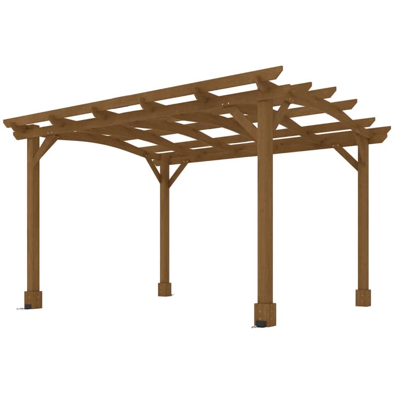 10' X 12' Wood Pergola, Outdoor Gazebo Grape Trellis With Arched Roof For Climbing Plant Support, Dark Brown