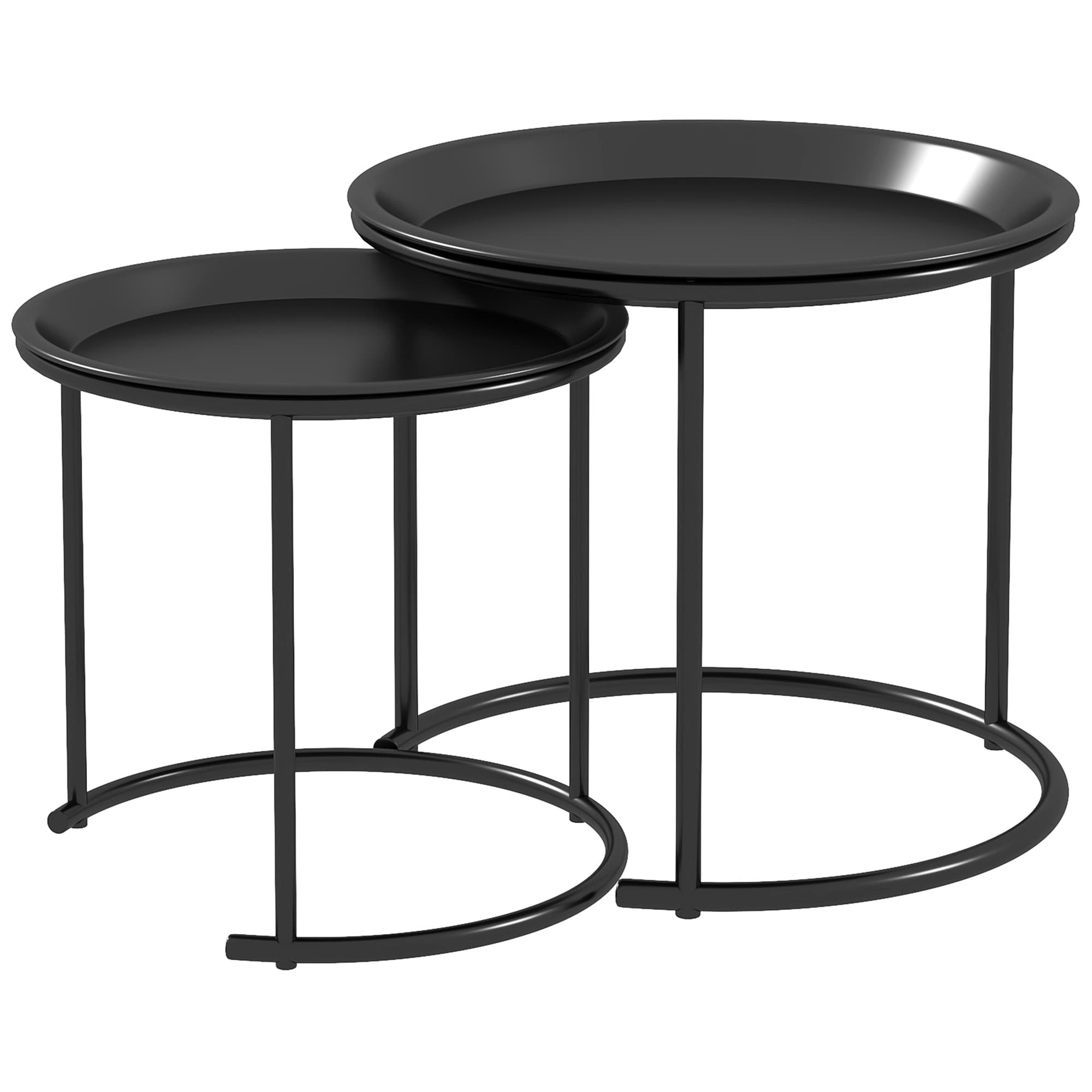 Ensemble de 2 tables d'appoint en métal, emboîtables, plateaux utilisables comme plateaux, noir