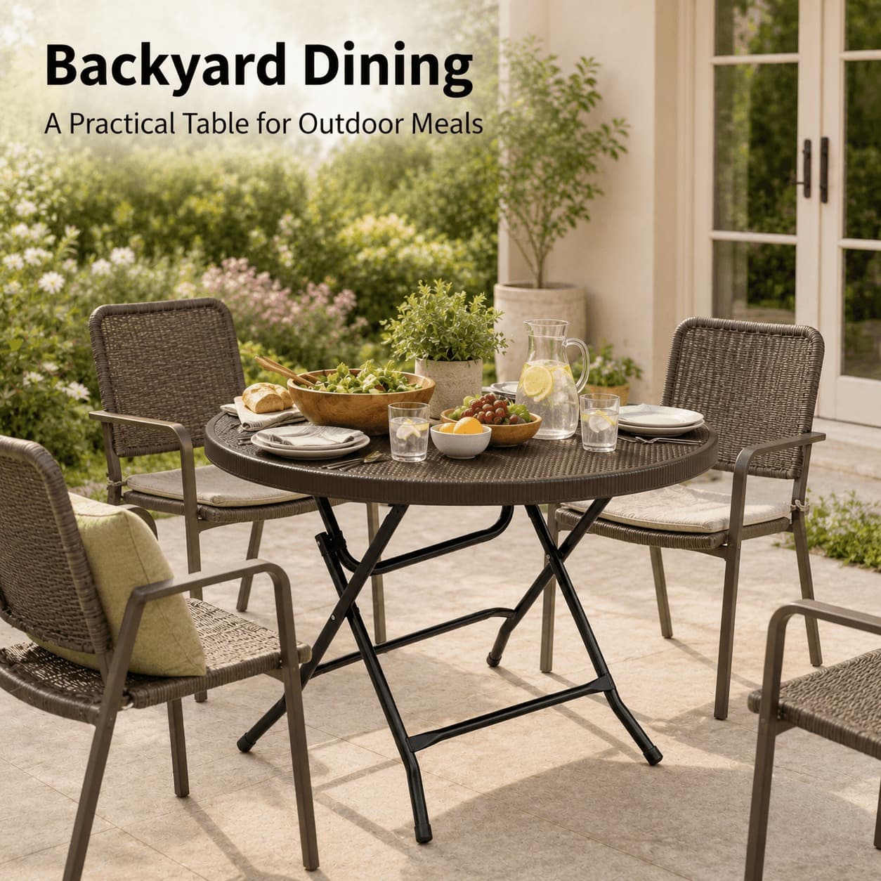 Runder Klapptisch 80 cm mit Rattan-Optik